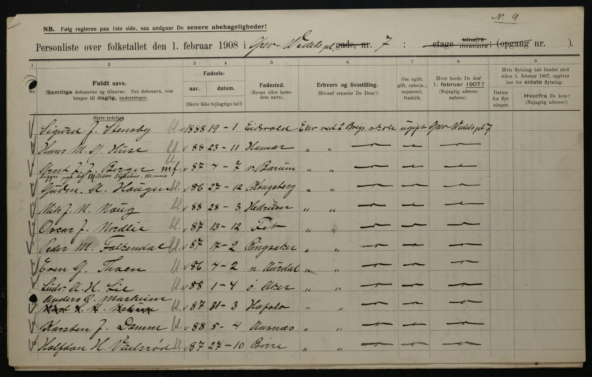 OBA, Municipal Census 1908 for Kristiania, 1908, p. 26954