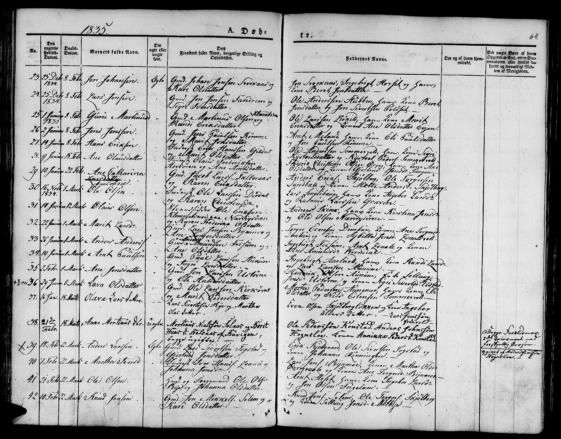 Ministerialprotokoller, klokkerbøker og fødselsregistre - Sør-Trøndelag, SAT/A-1456/668/L0804: Parish register (official) no. 668A04, 1826-1839, p. 64