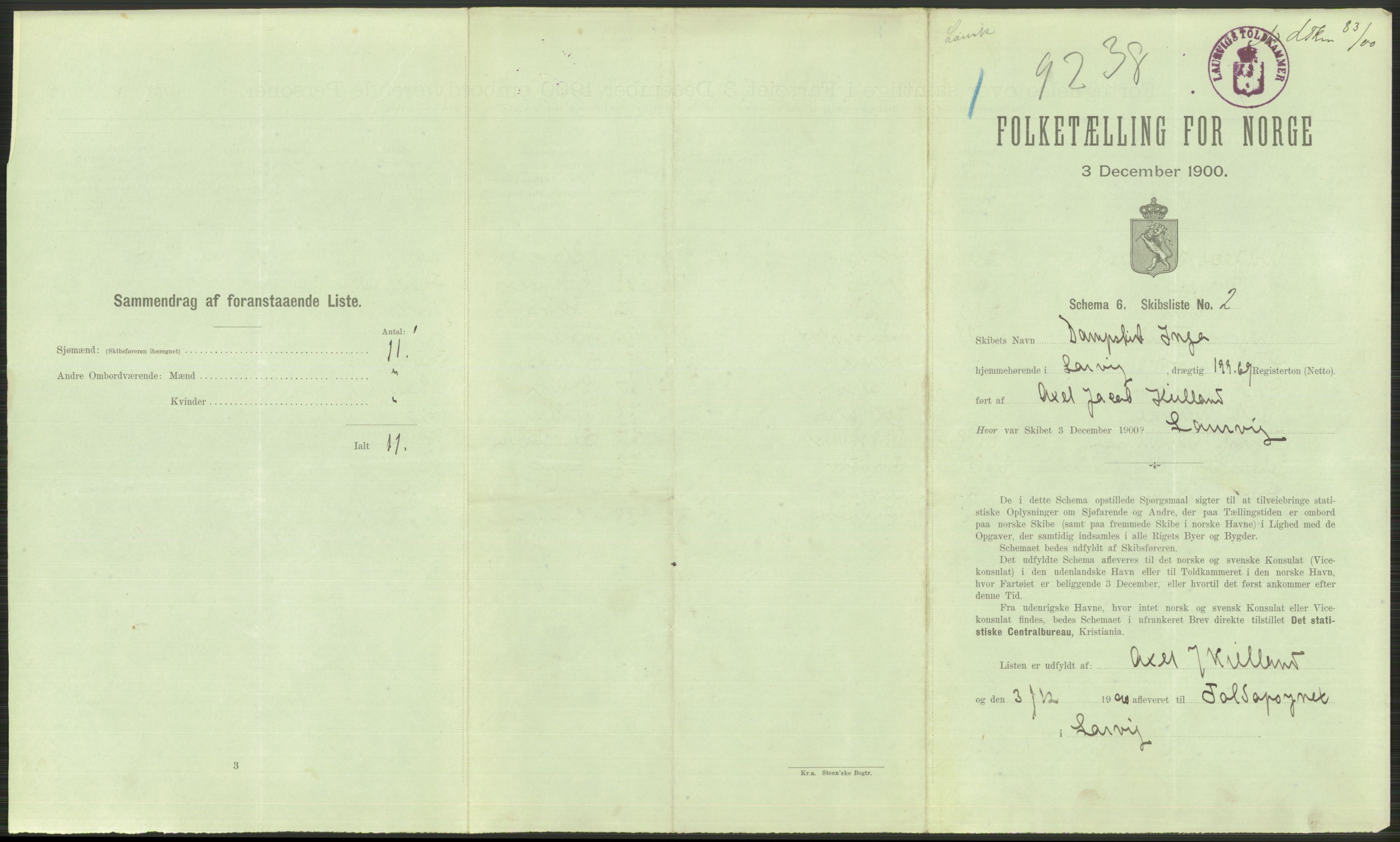 RA, 1900 Census - ship lists from ships in Norwegian harbours, harbours abroad and at sea, 1900, p. 547