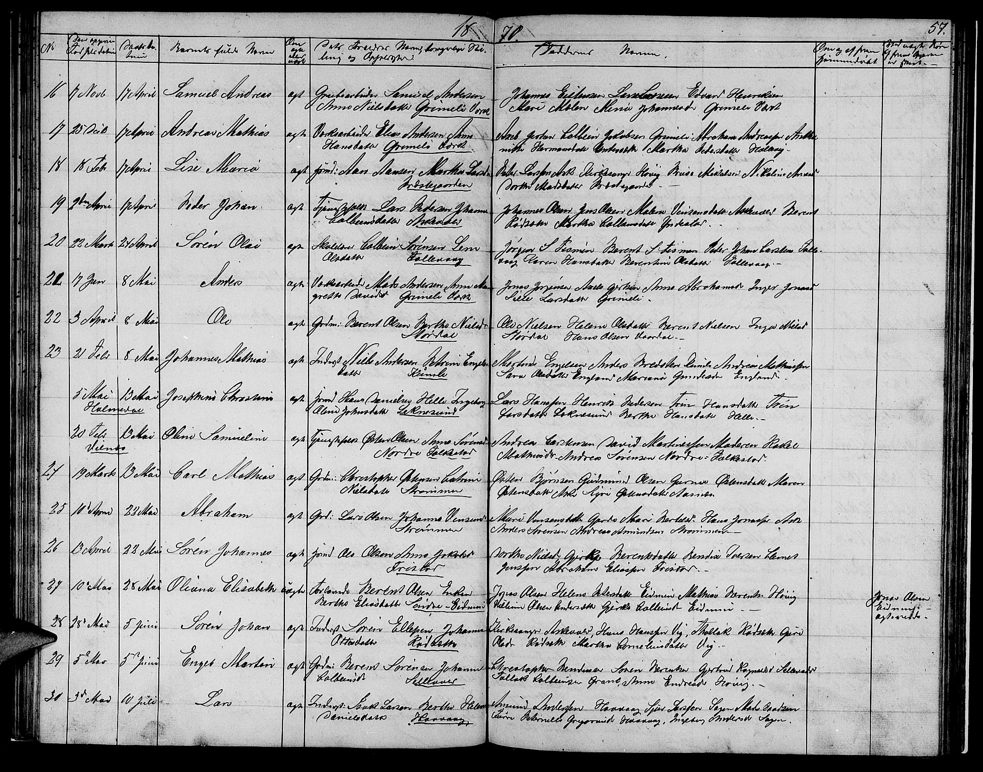 Askvoll sokneprestembete, AV/SAB-A-79501/H/Hab/Haba/L0001: Parish register (copy) no. A 1, 1853-1872, p. 57