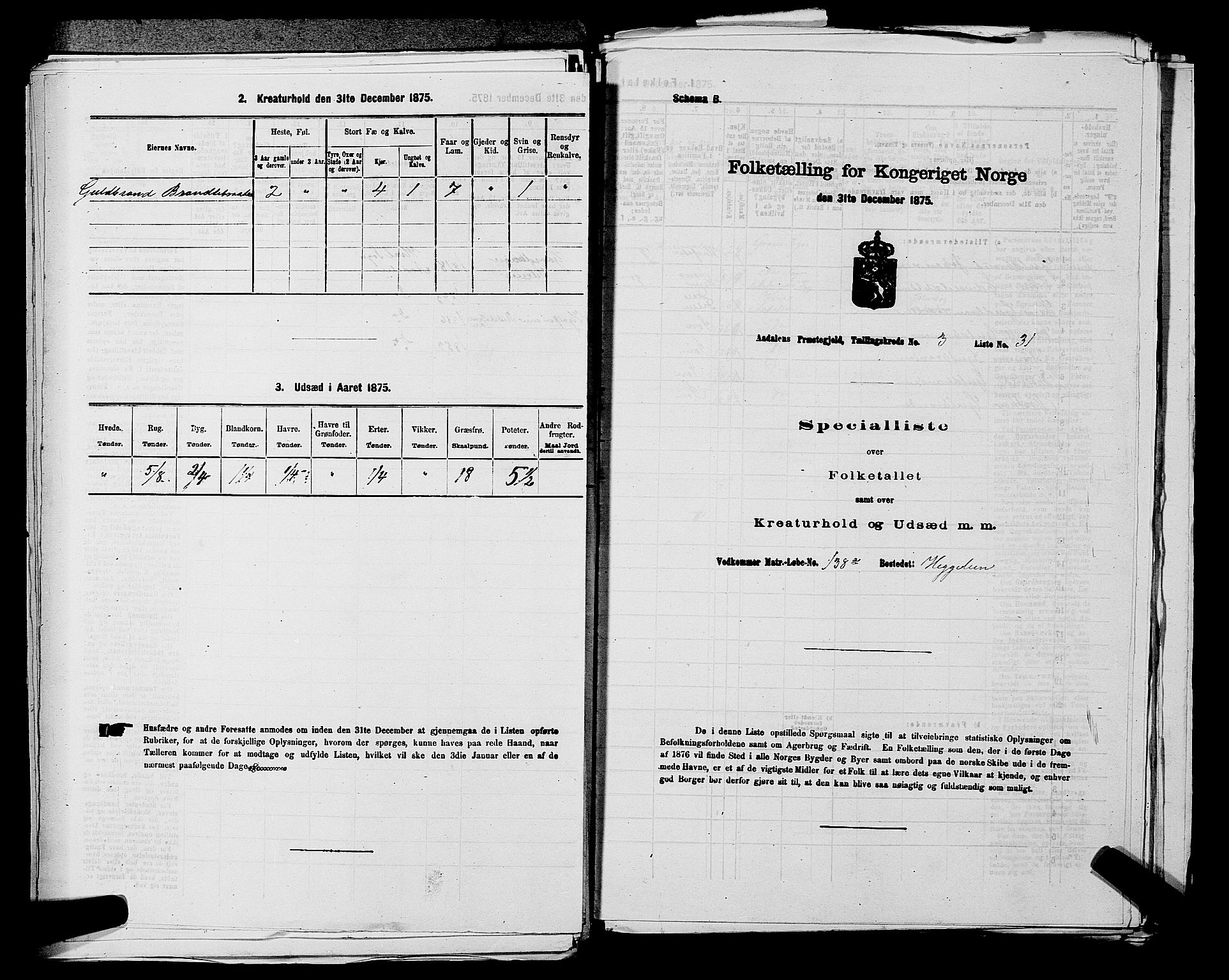 SAKO, 1875 census for 0614P Ådal, 1875, p. 662