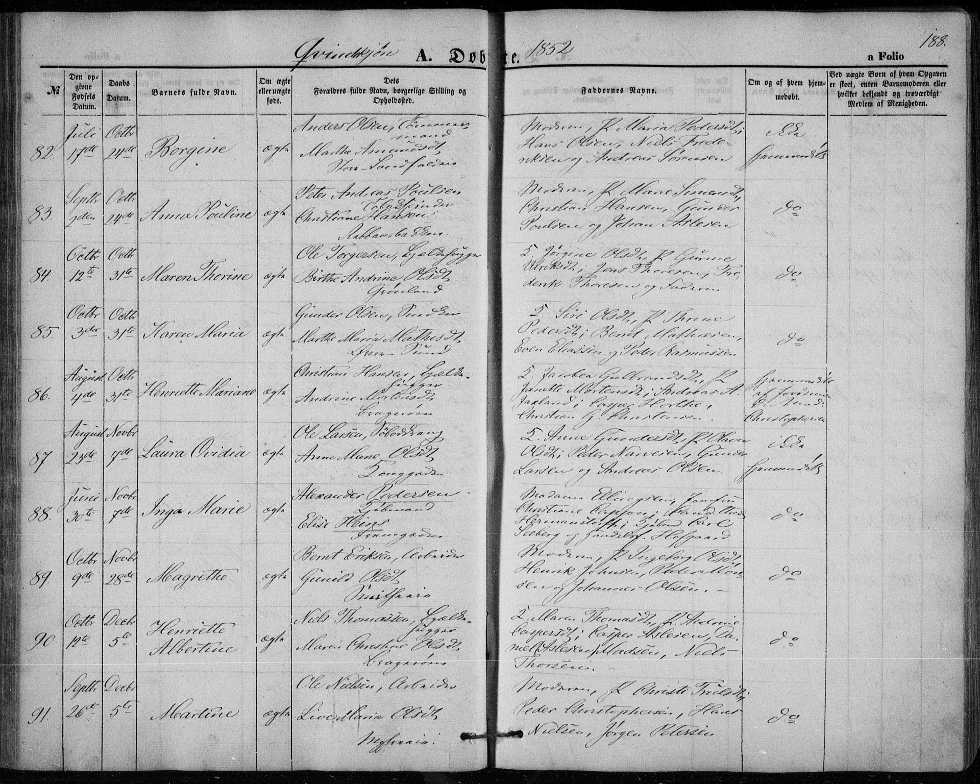 Bragernes kirkebøker, AV/SAKO-A-6/F/Fb/L0002: Parish register (official) no. II 2, 1848-1859, p. 188