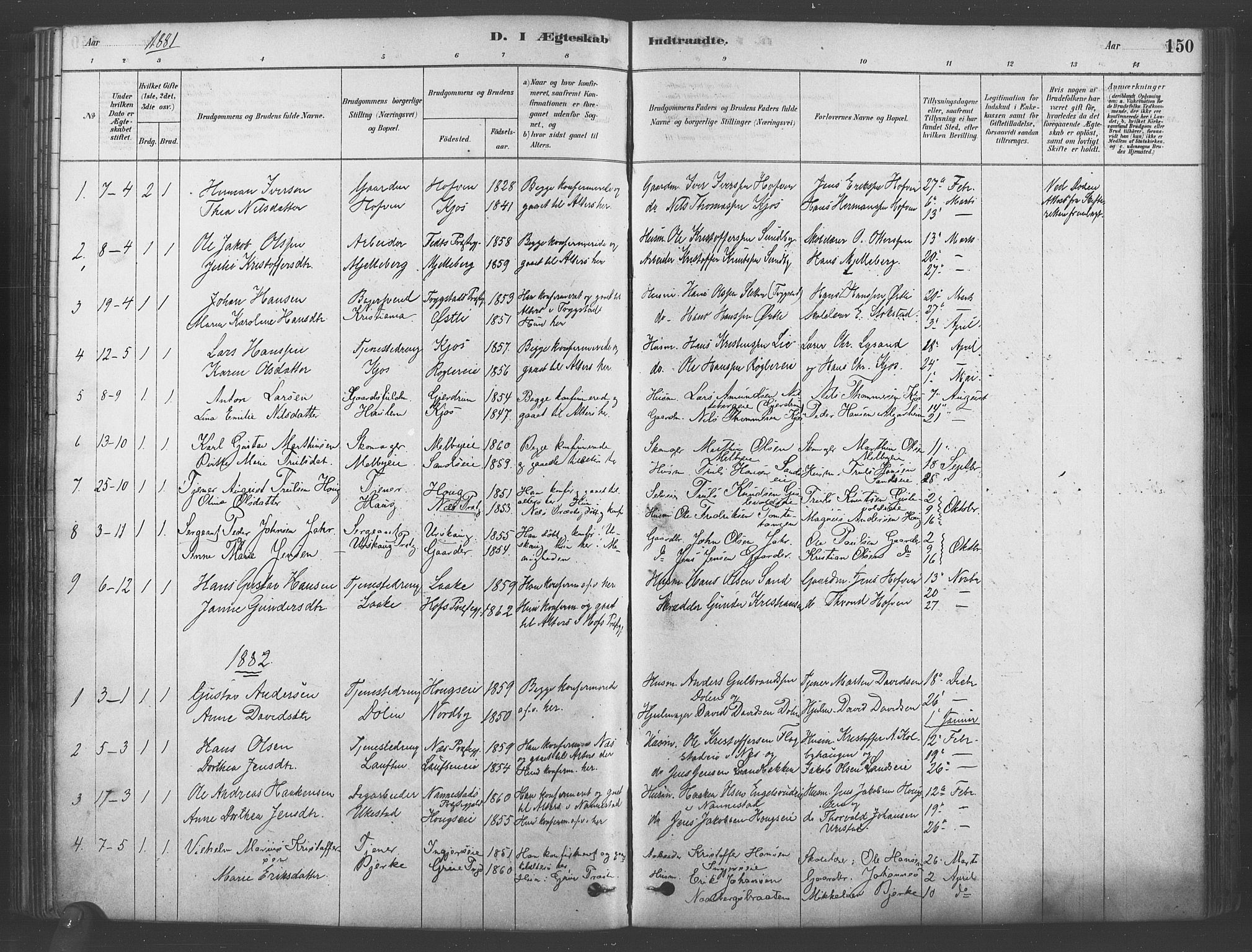 Ullensaker prestekontor Kirkebøker, SAO/A-10236a/F/Fb/L0001: Parish register (official) no. II 1, 1878-1893, p. 150