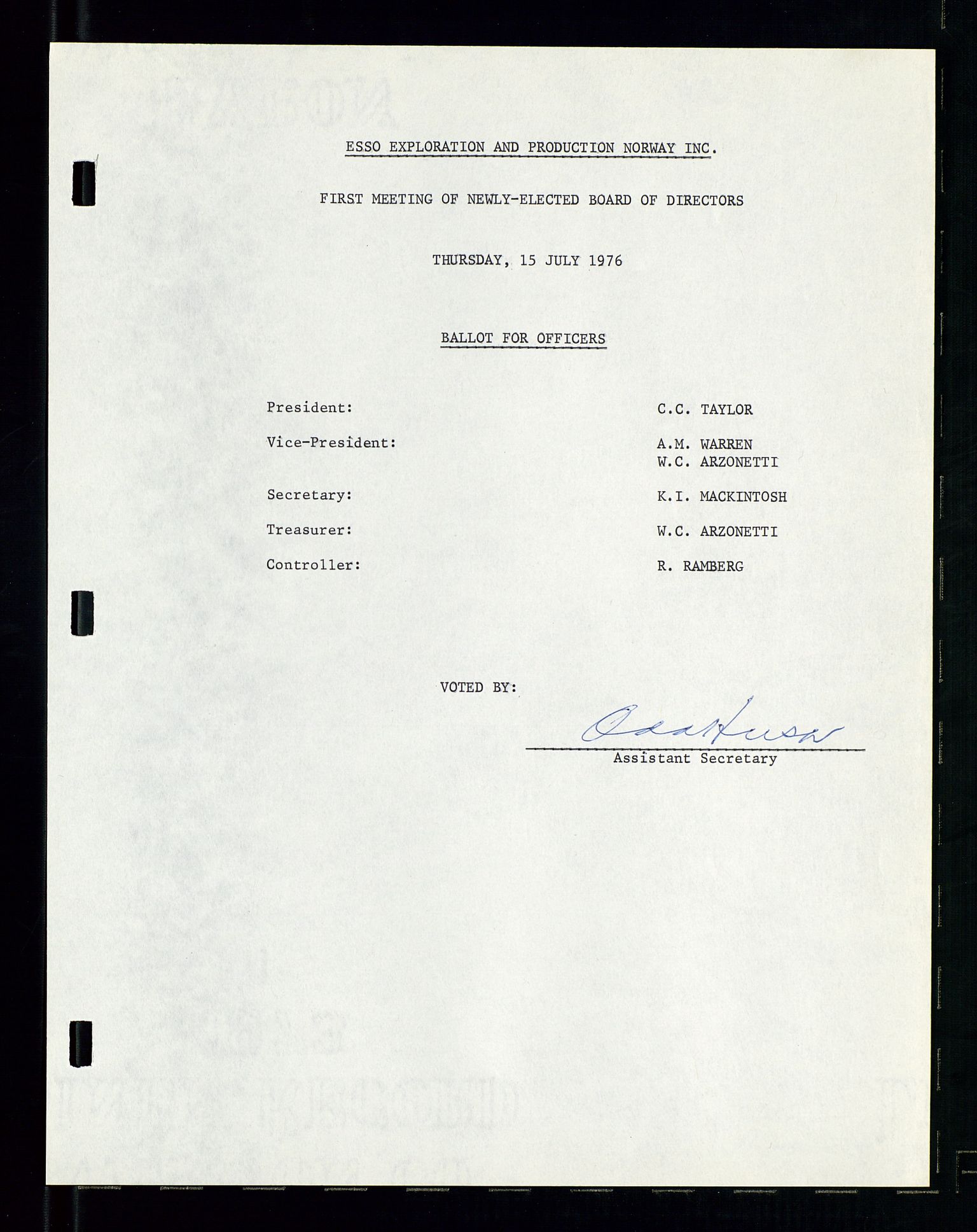 Pa 1512 - Esso Exploration and Production Norway Inc., AV/SAST-A-101917/A/Aa/L0001/0002: Styredokumenter / Corporate records, Board meeting minutes, Agreements, Stocholder meetings, 1975-1979, p. 46