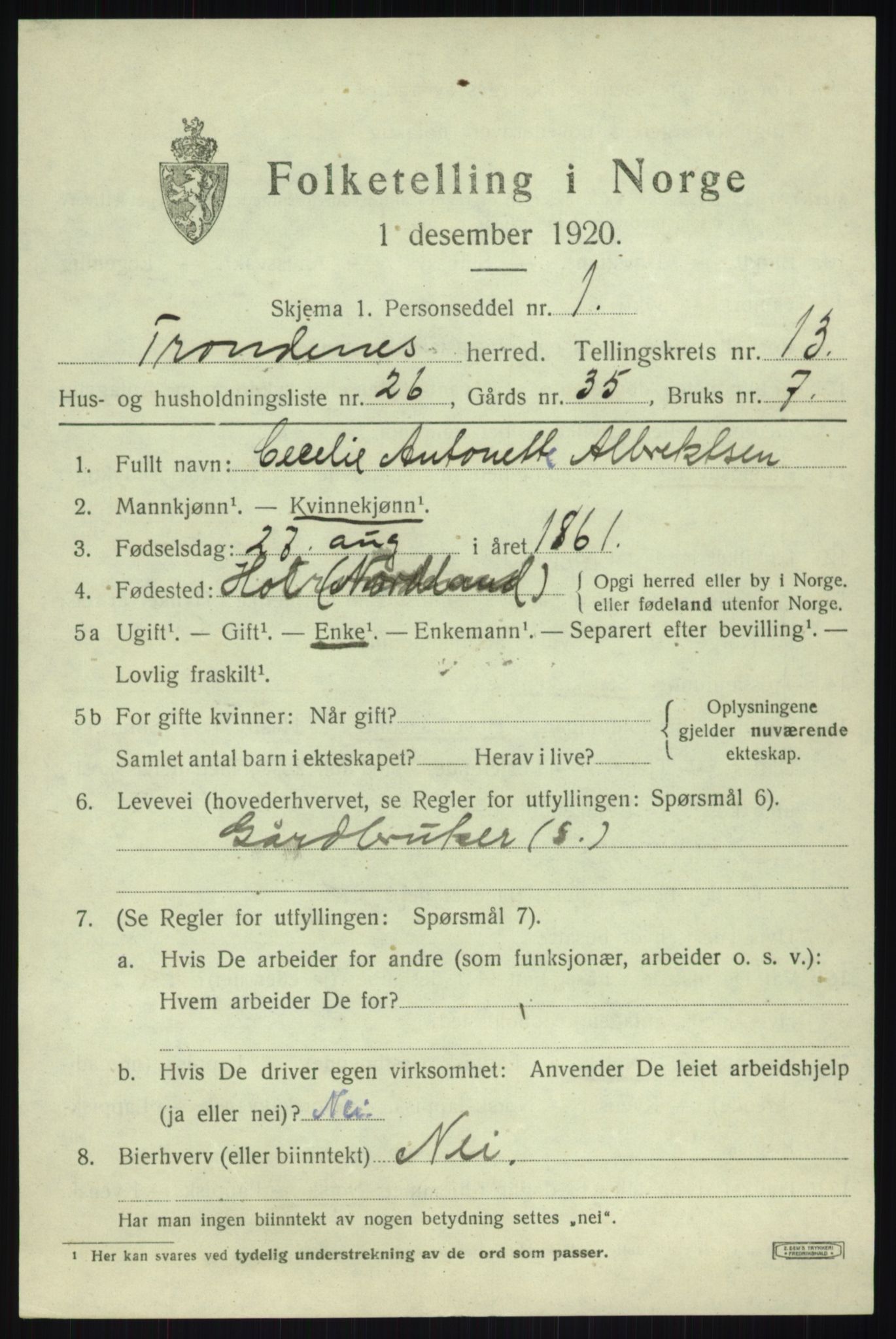 SATØ, 1920 census for Trondenes, 1920, p. 9673