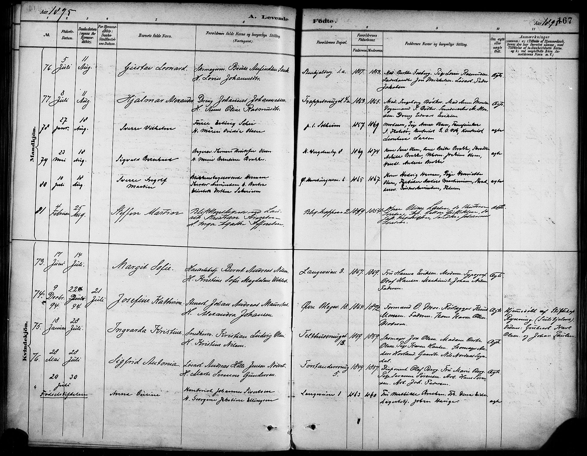 Korskirken sokneprestembete, AV/SAB-A-76101/H/Haa/L0022: Parish register (official) no. B 8, 1889-1899, p. 167