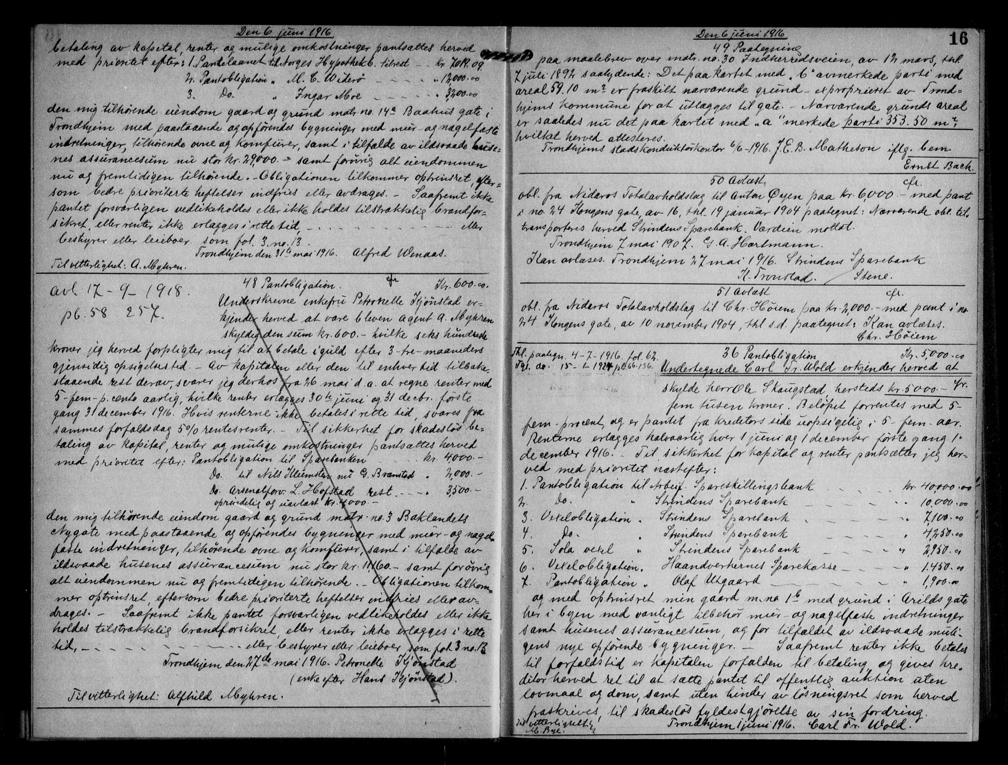 Trondheim byfogd, AV/SAT-A-0003/1/2/2C/L0057: Mortgage book no. 56, 1916-1917, p. 16