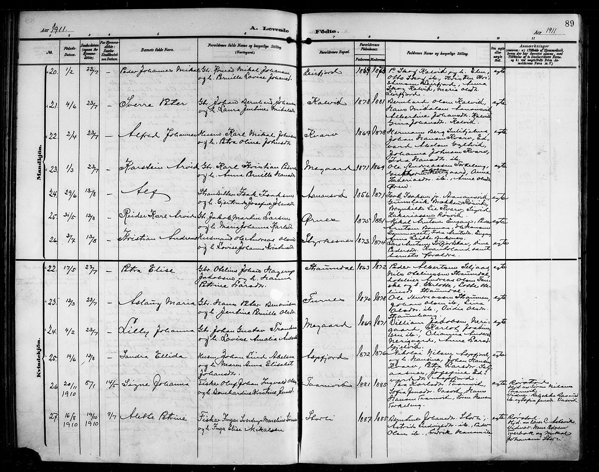 Ministerialprotokoller, klokkerbøker og fødselsregistre - Nordland, AV/SAT-A-1459/854/L0786: Parish register (copy) no. 854C02, 1901-1912, p. 89