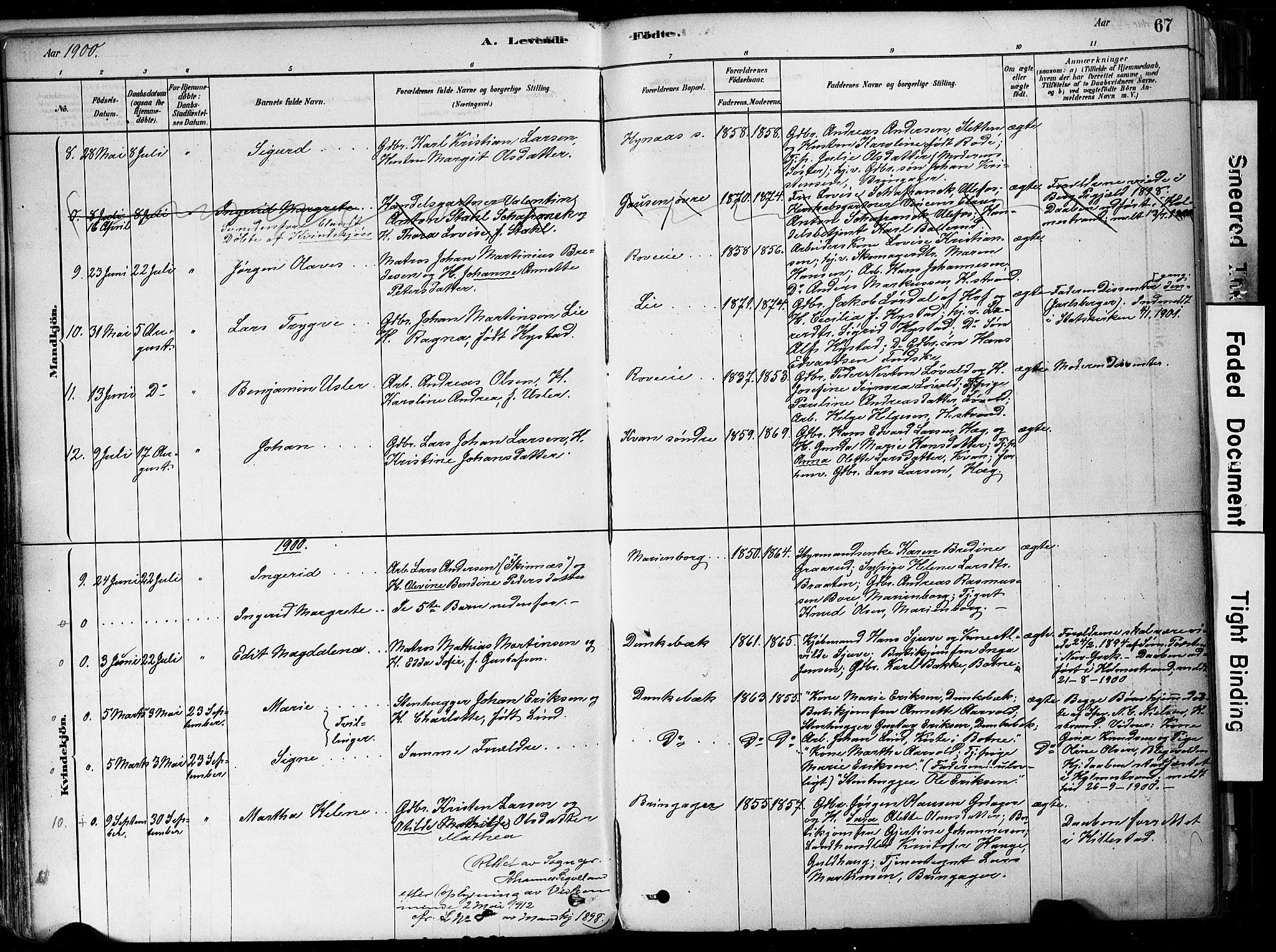 Botne kirkebøker, AV/SAKO-A-340/F/Fa/L0007: Parish register (official) no. I 7, 1878-1910, p. 67