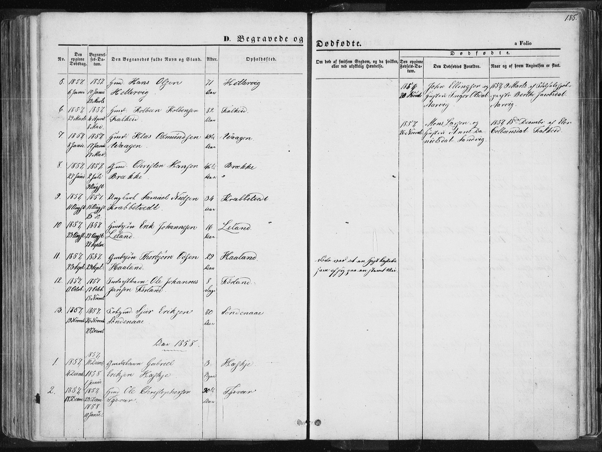 Tysvær sokneprestkontor, SAST/A -101864/H/Ha/Haa/L0003: Parish register (official) no. A 3, 1856-1865, p. 185