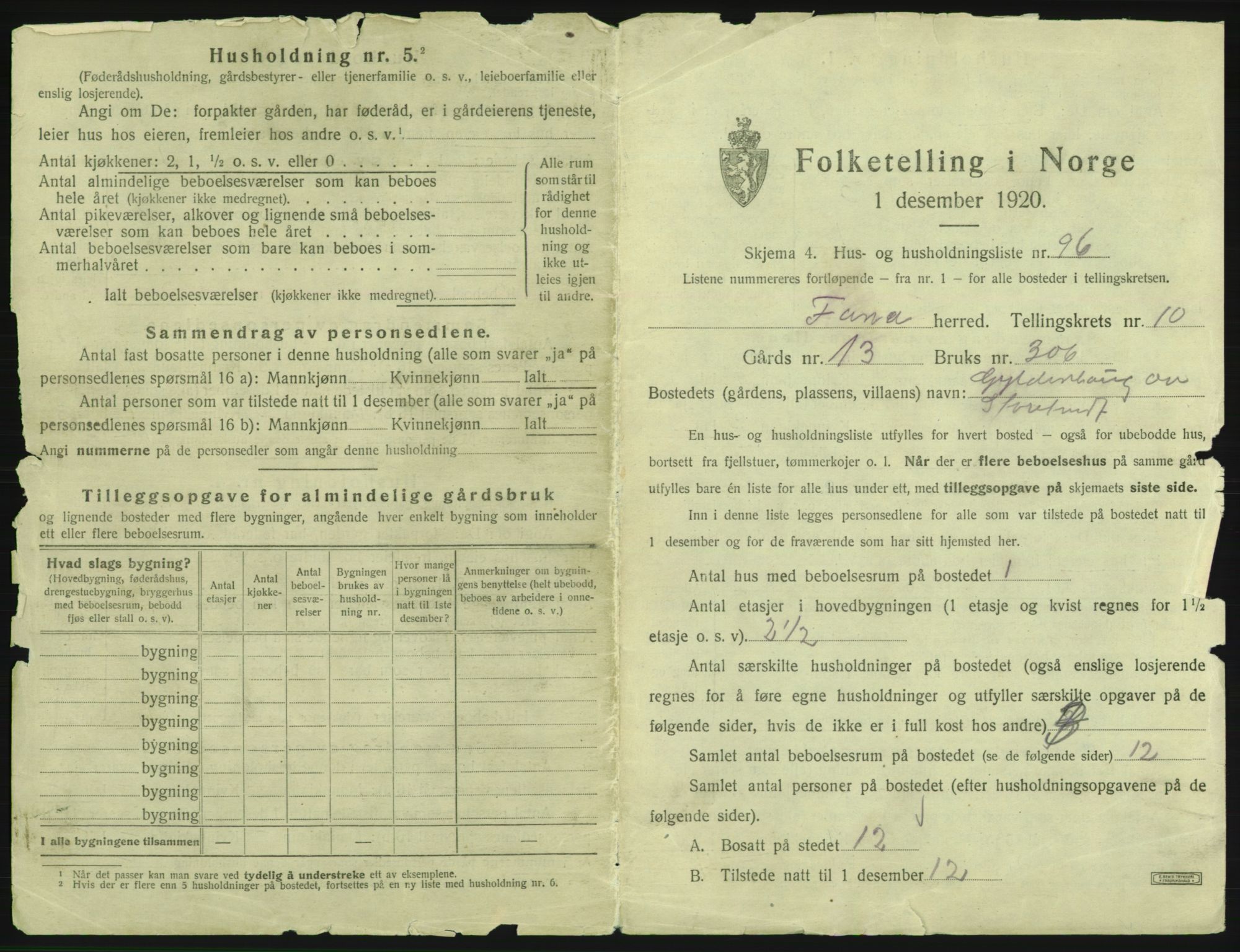 SAB, 1920 census for Fana, 1920, p. 1995