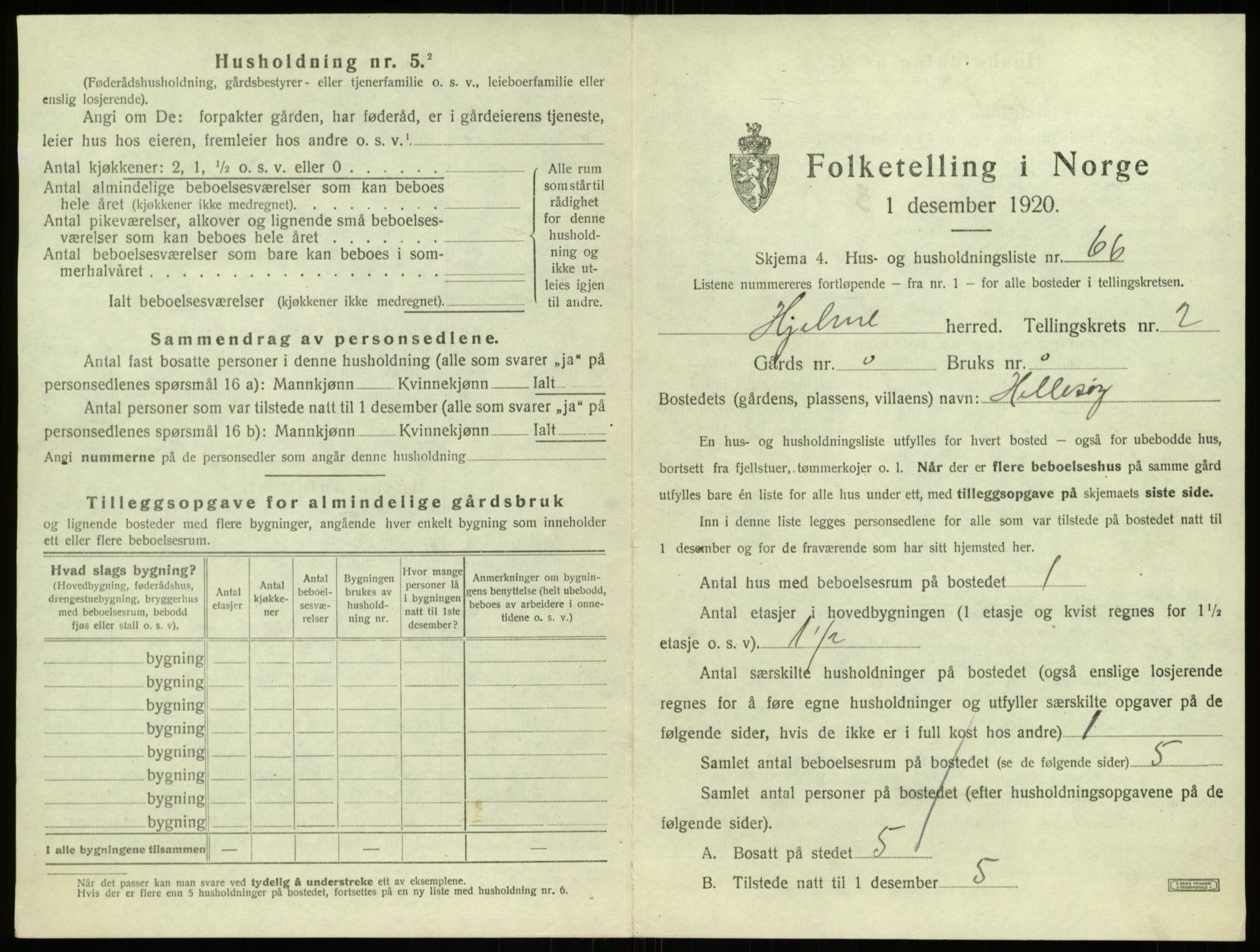 SAB, 1920 census for Hjelme, 1920, p. 258