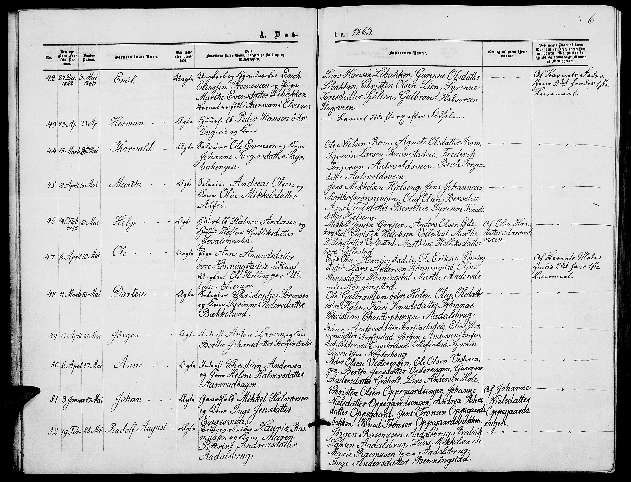Løten prestekontor, SAH/PREST-022/L/La/L0004: Parish register (copy) no. 4, 1863-1877, p. 6