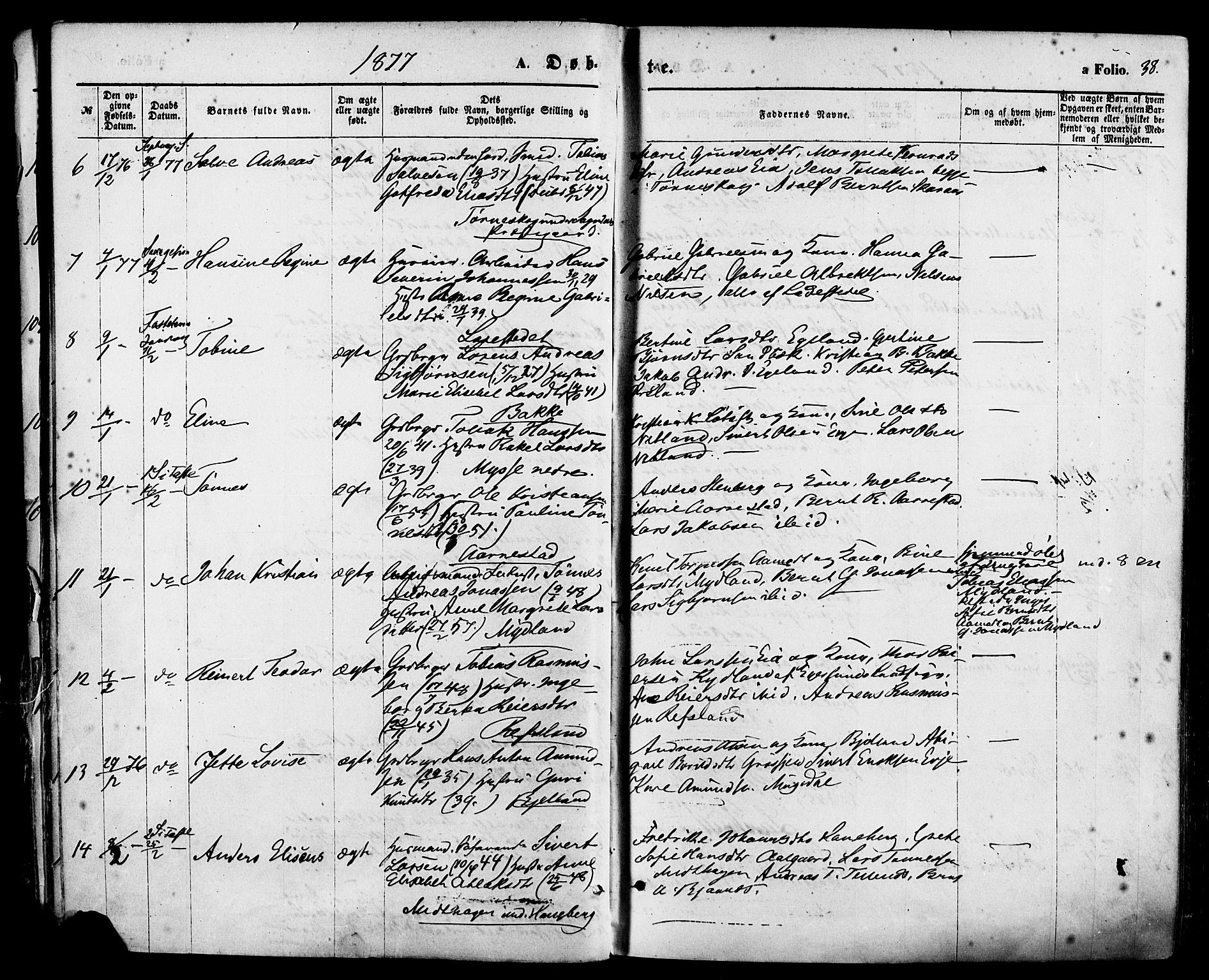 Sokndal sokneprestkontor, SAST/A-101808: Parish register (official) no. A 10, 1874-1886, p. 38