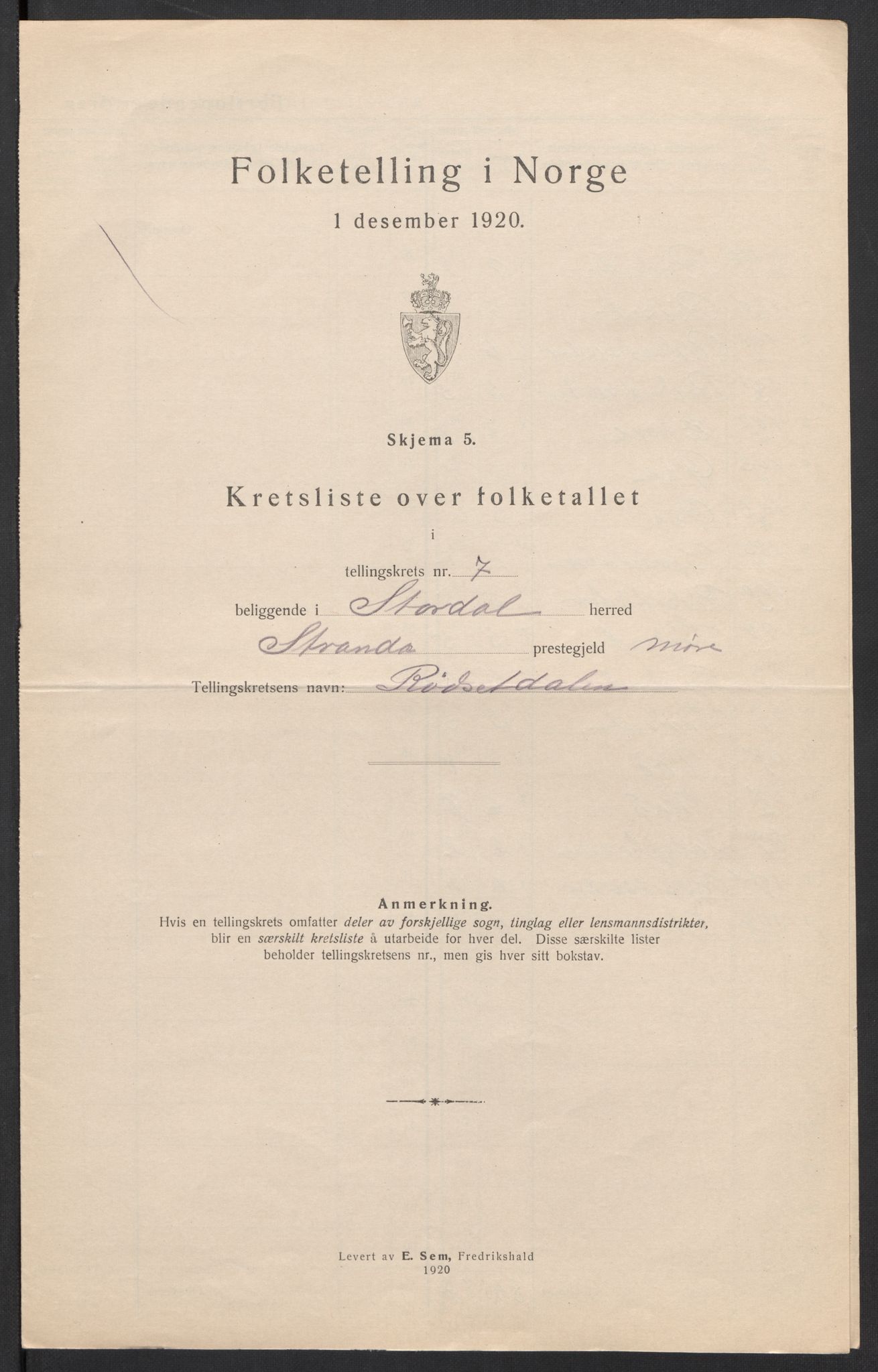 SAT, 1920 census for Stordal, 1920, p. 25