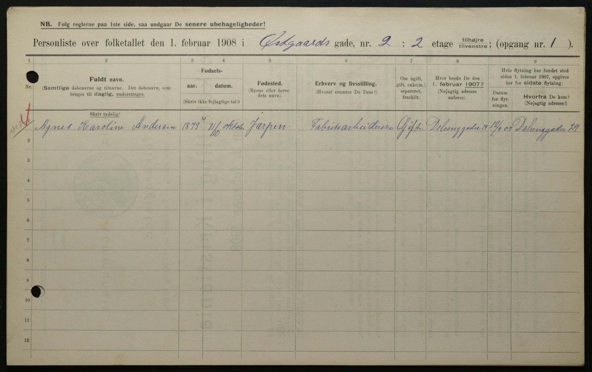 OBA, Municipal Census 1908 for Kristiania, 1908, p. 115915