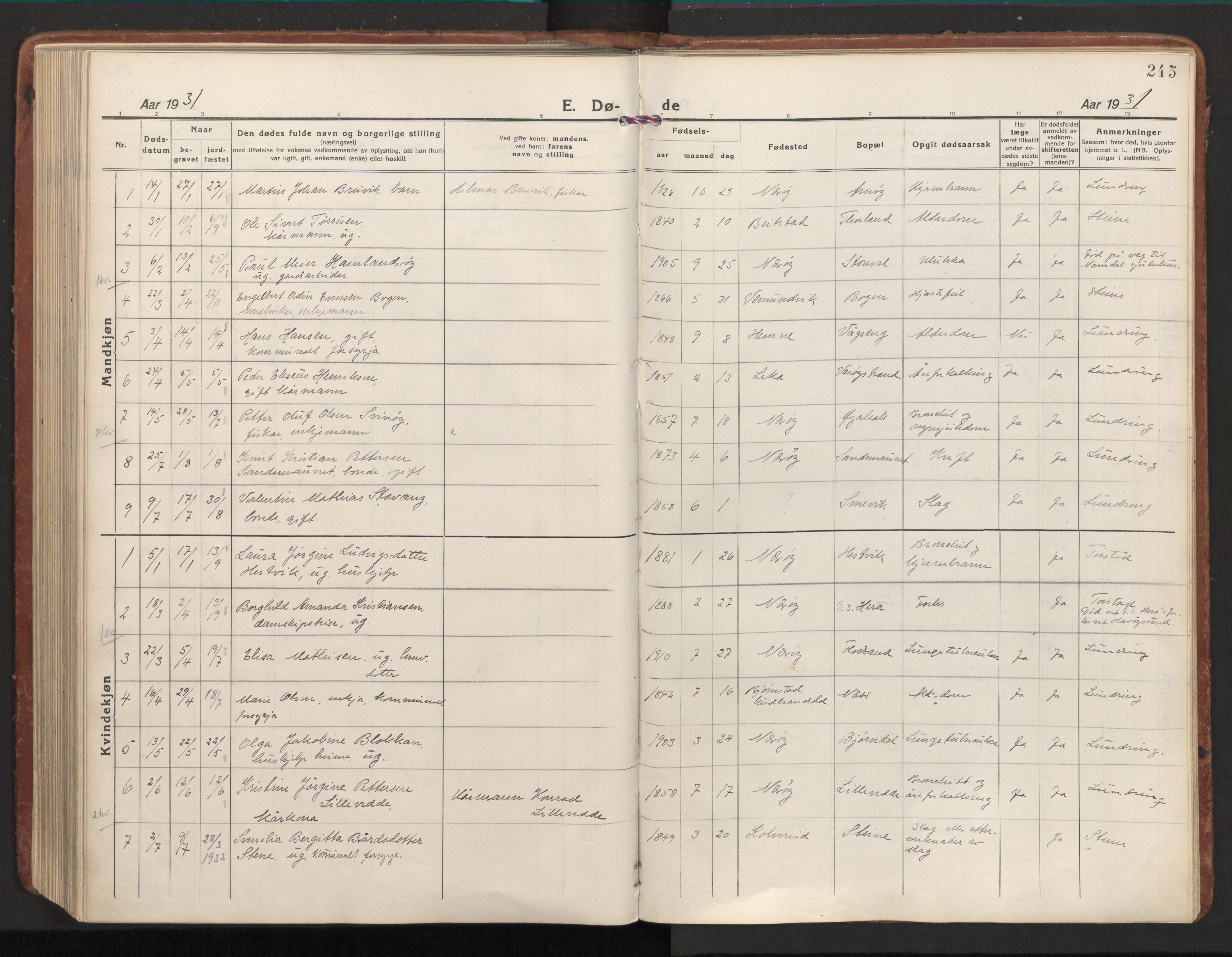 Ministerialprotokoller, klokkerbøker og fødselsregistre - Nord-Trøndelag, SAT/A-1458/784/L0678: Parish register (official) no. 784A13, 1921-1938, p. 245