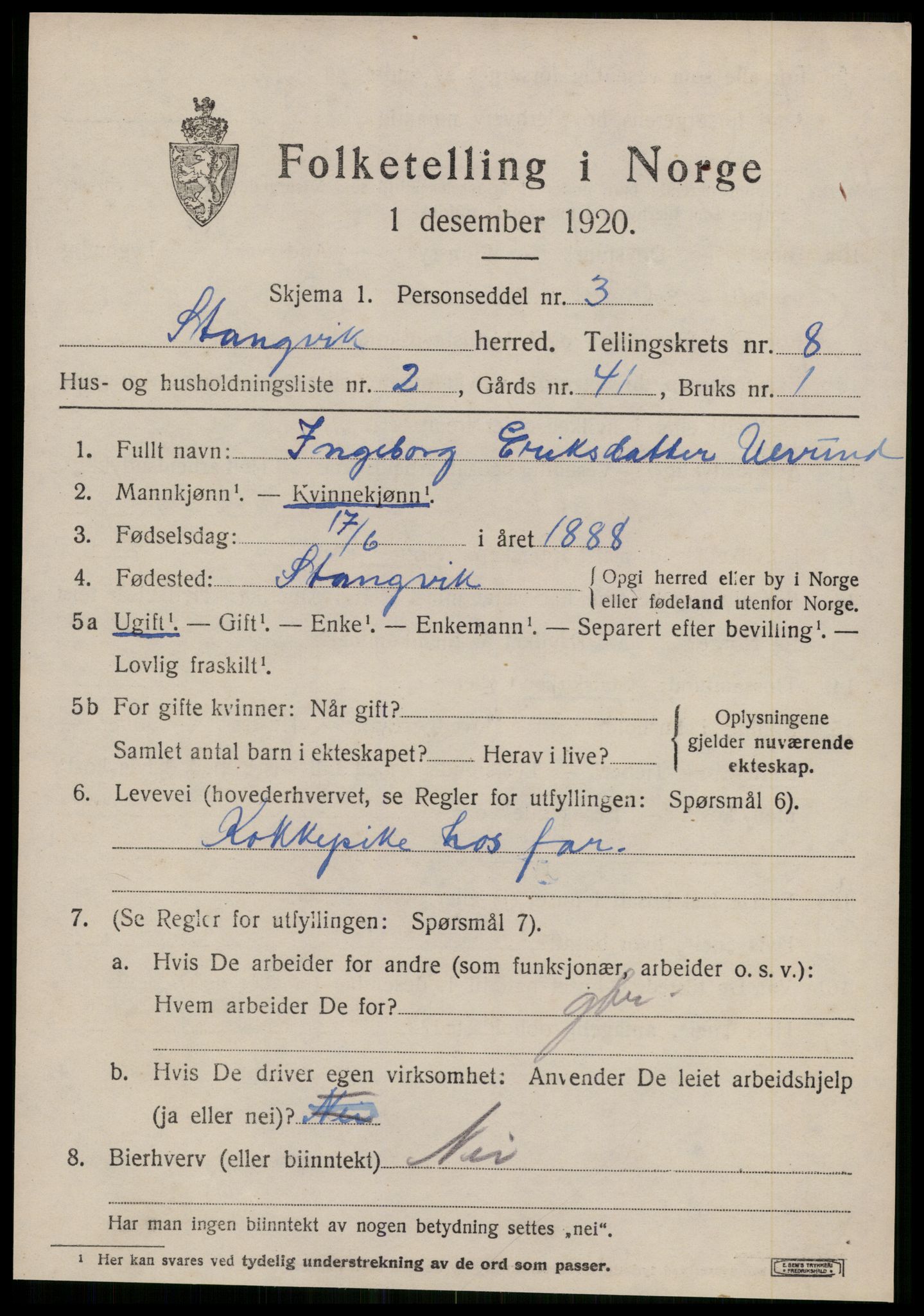 SAT, 1920 census for Stangvik, 1920, p. 4796