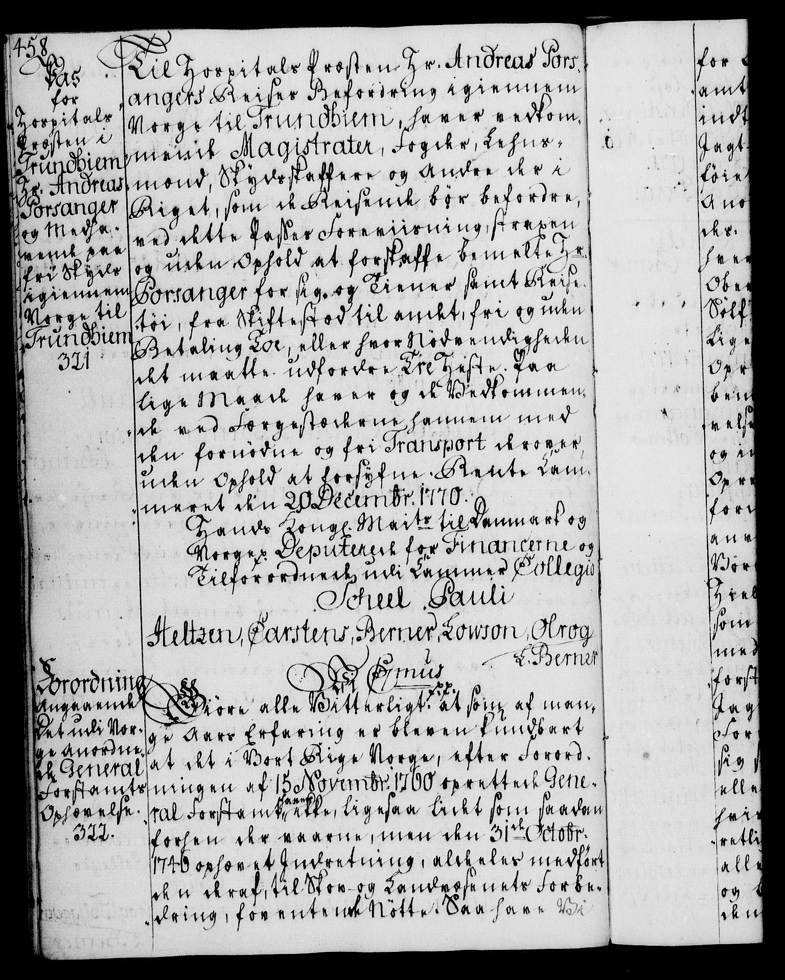 Rentekammeret, Kammerkanselliet, RA/EA-3111/G/Gg/Gga/L0008: Norsk ekspedisjonsprotokoll med register (merket RK 53.8), 1768-1771, p. 458