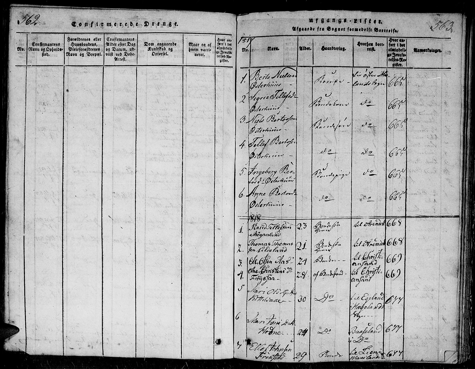 Evje sokneprestkontor, SAK/1111-0008/F/Fa/Faa/L0004: Parish register (official) no. A 4, 1816-1840, p. 562-563