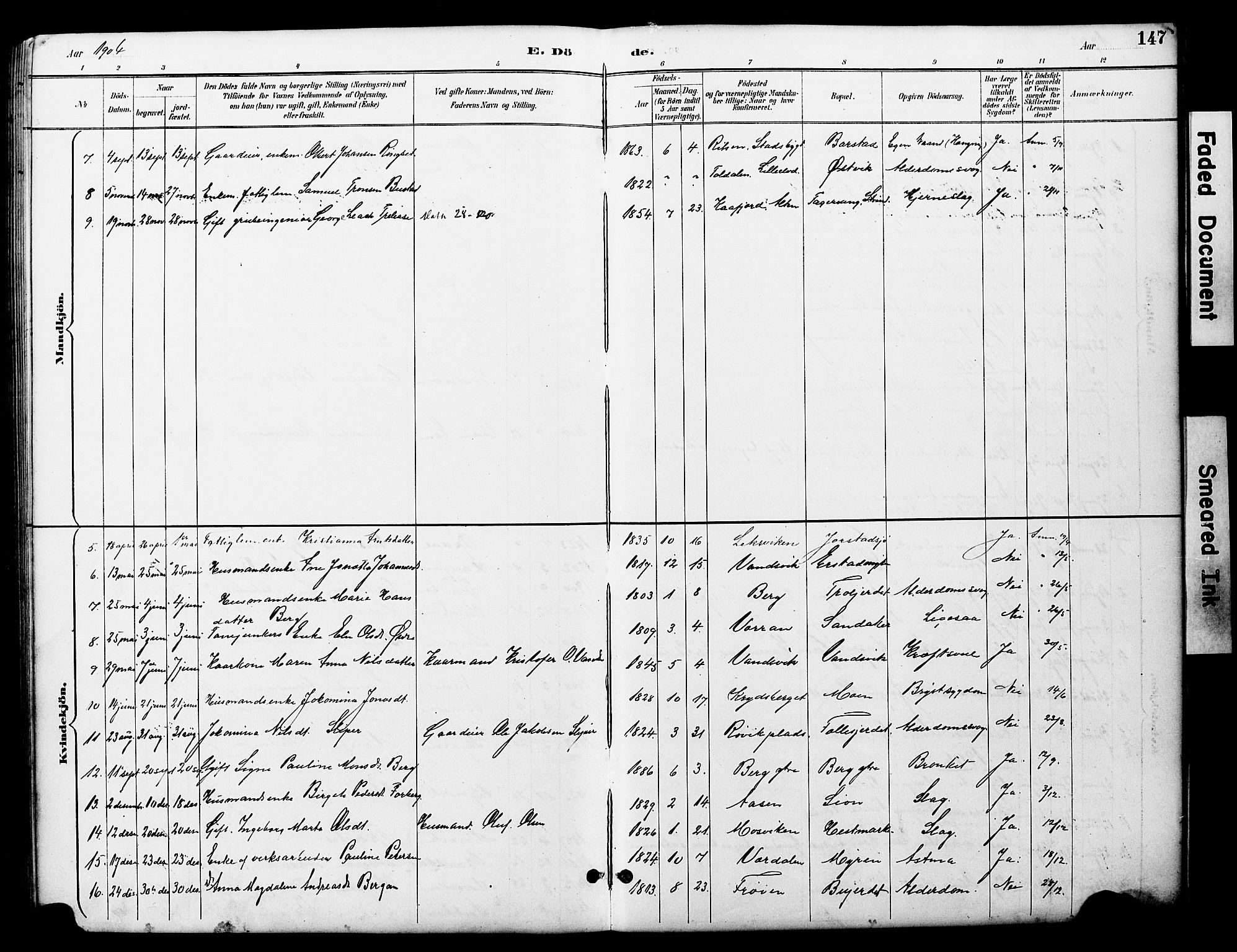 Ministerialprotokoller, klokkerbøker og fødselsregistre - Nord-Trøndelag, SAT/A-1458/722/L0226: Parish register (copy) no. 722C02, 1889-1927, p. 147