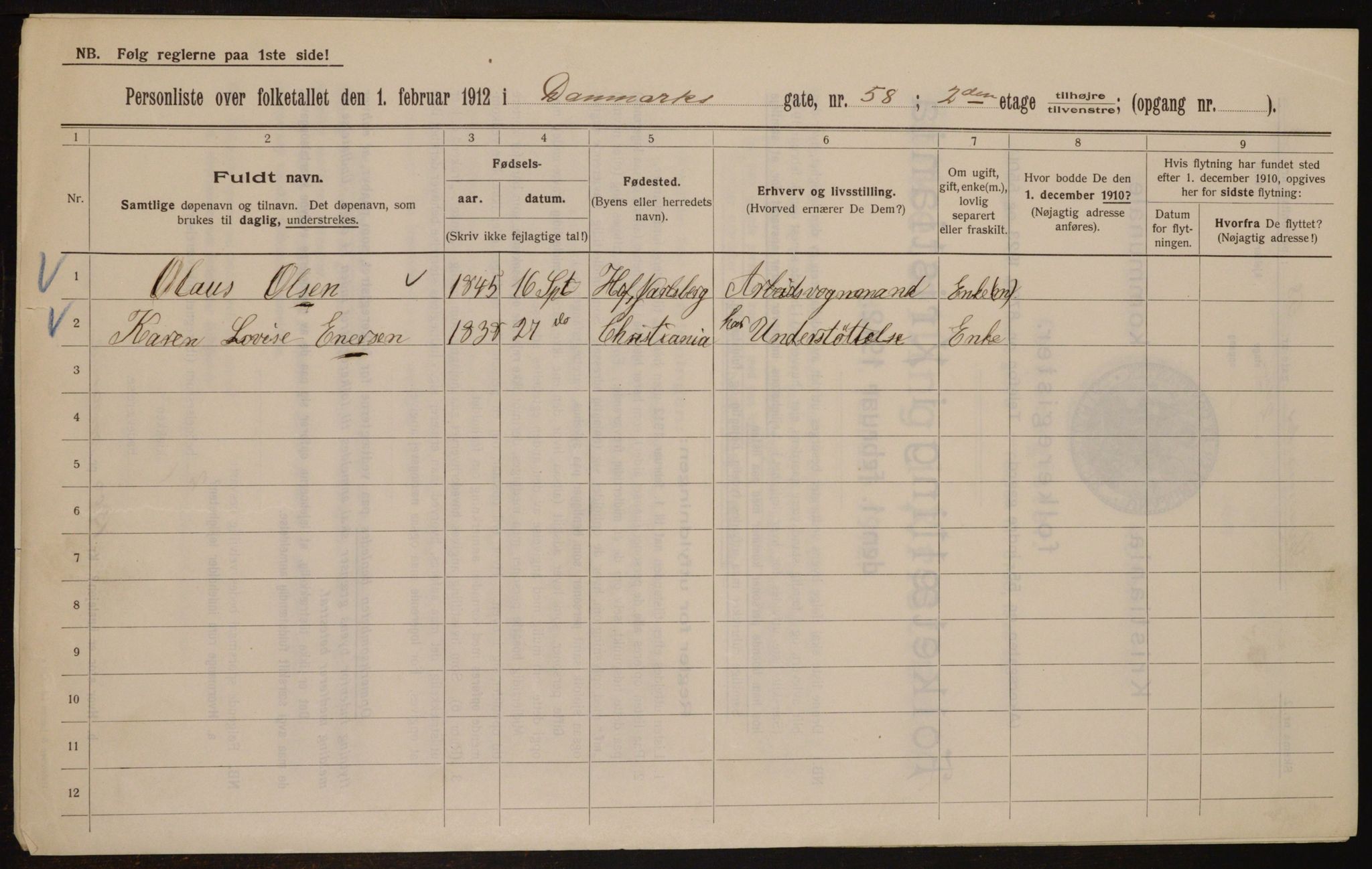 OBA, Municipal Census 1912 for Kristiania, 1912, p. 14965