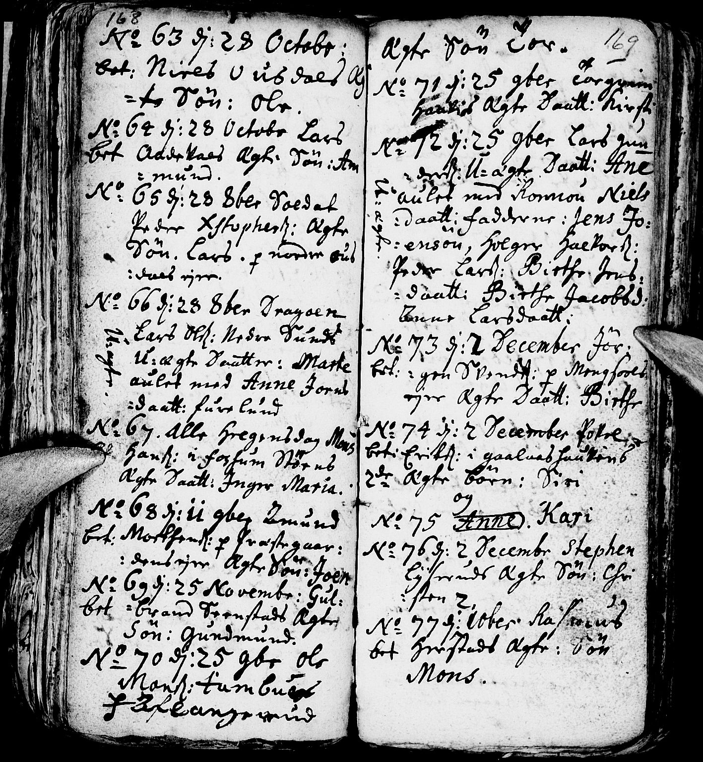 Nes prestekontor, Hedmark, AV/SAH-PREST-020/L/La/L0001: Parish register (copy) no. 1, 1663-1784, p. 168-169