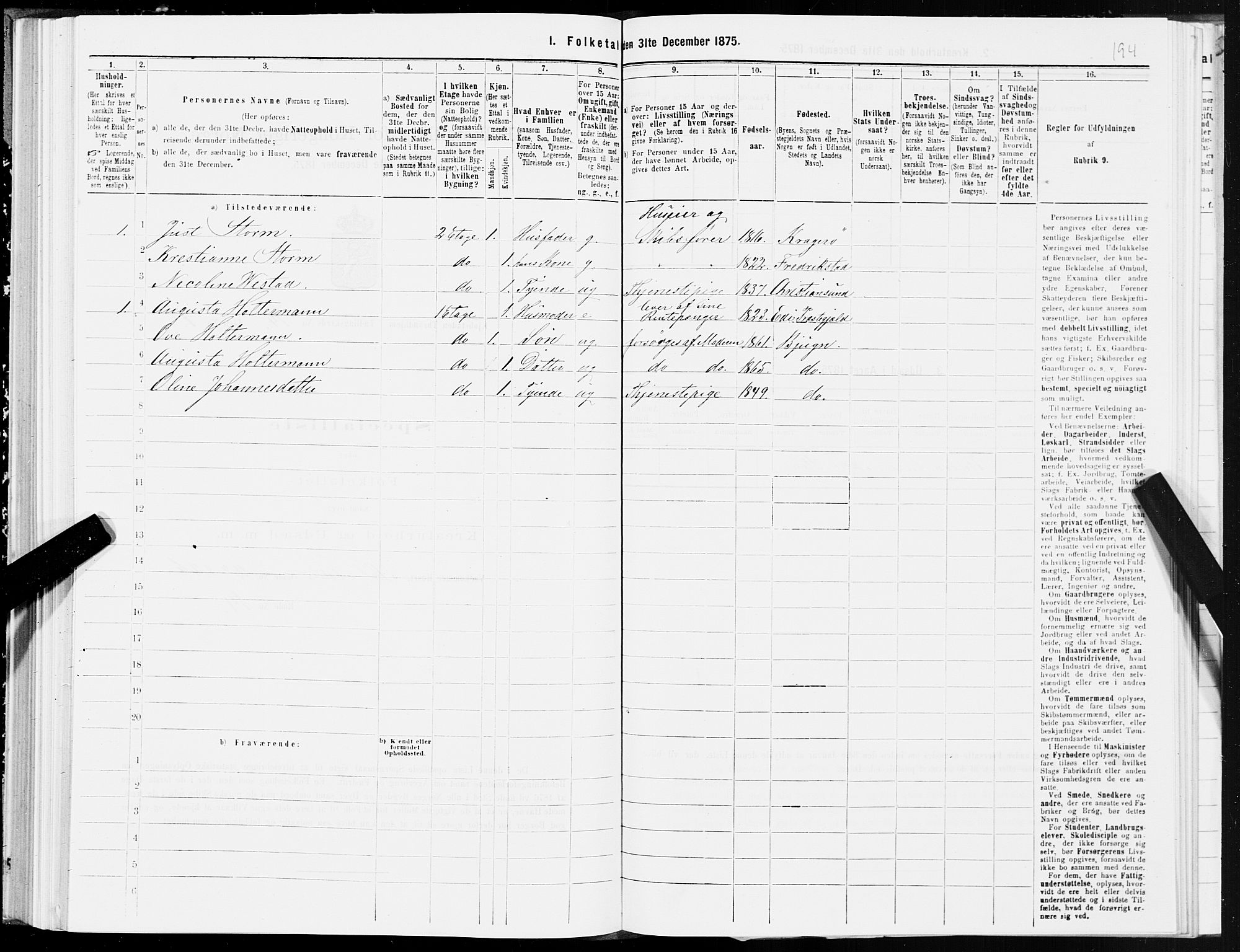 SAT, 1875 census for 1601 Trondheim, 1875, p. 7194