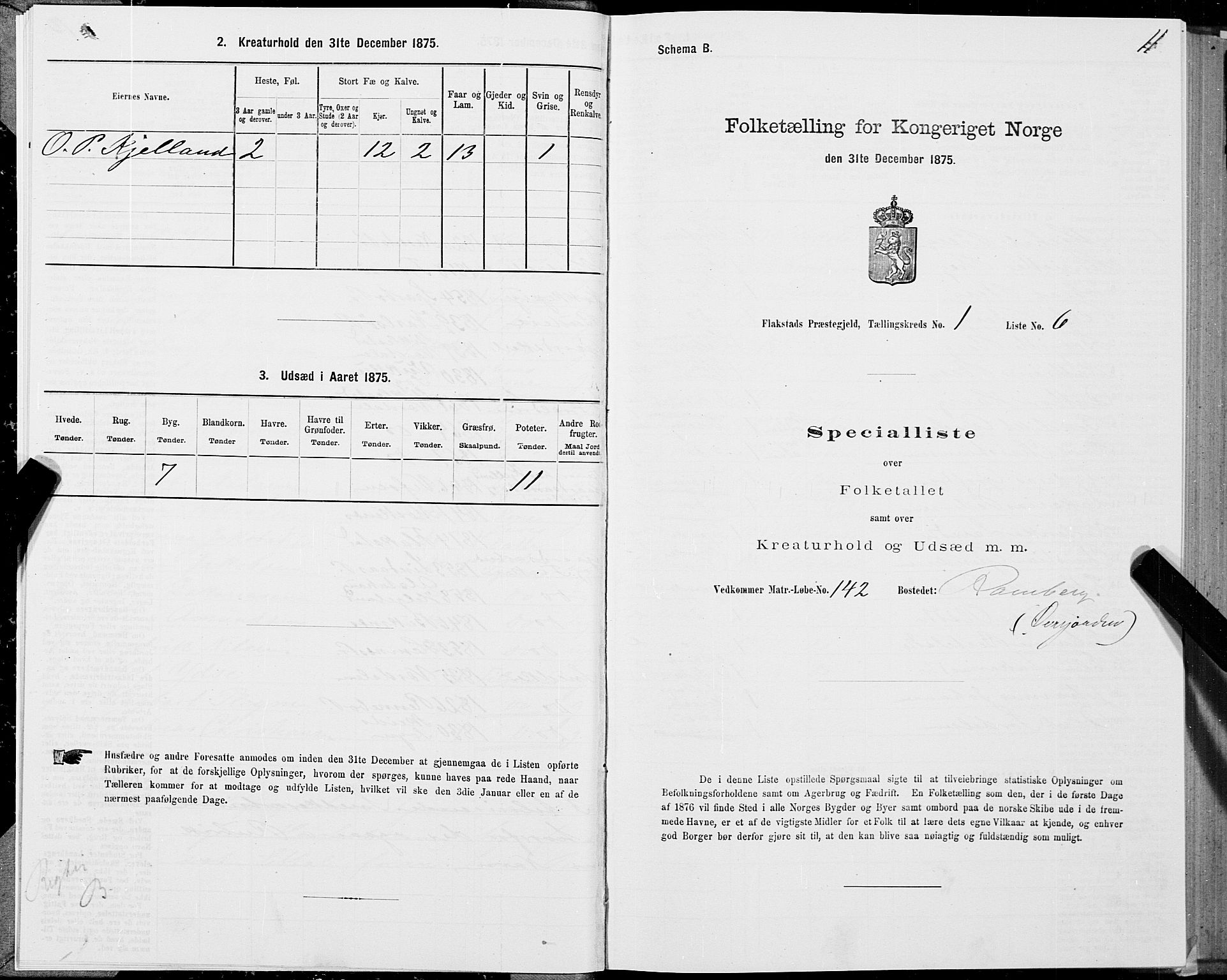 SAT, 1875 census for 1859P Flakstad, 1875, p. 1011