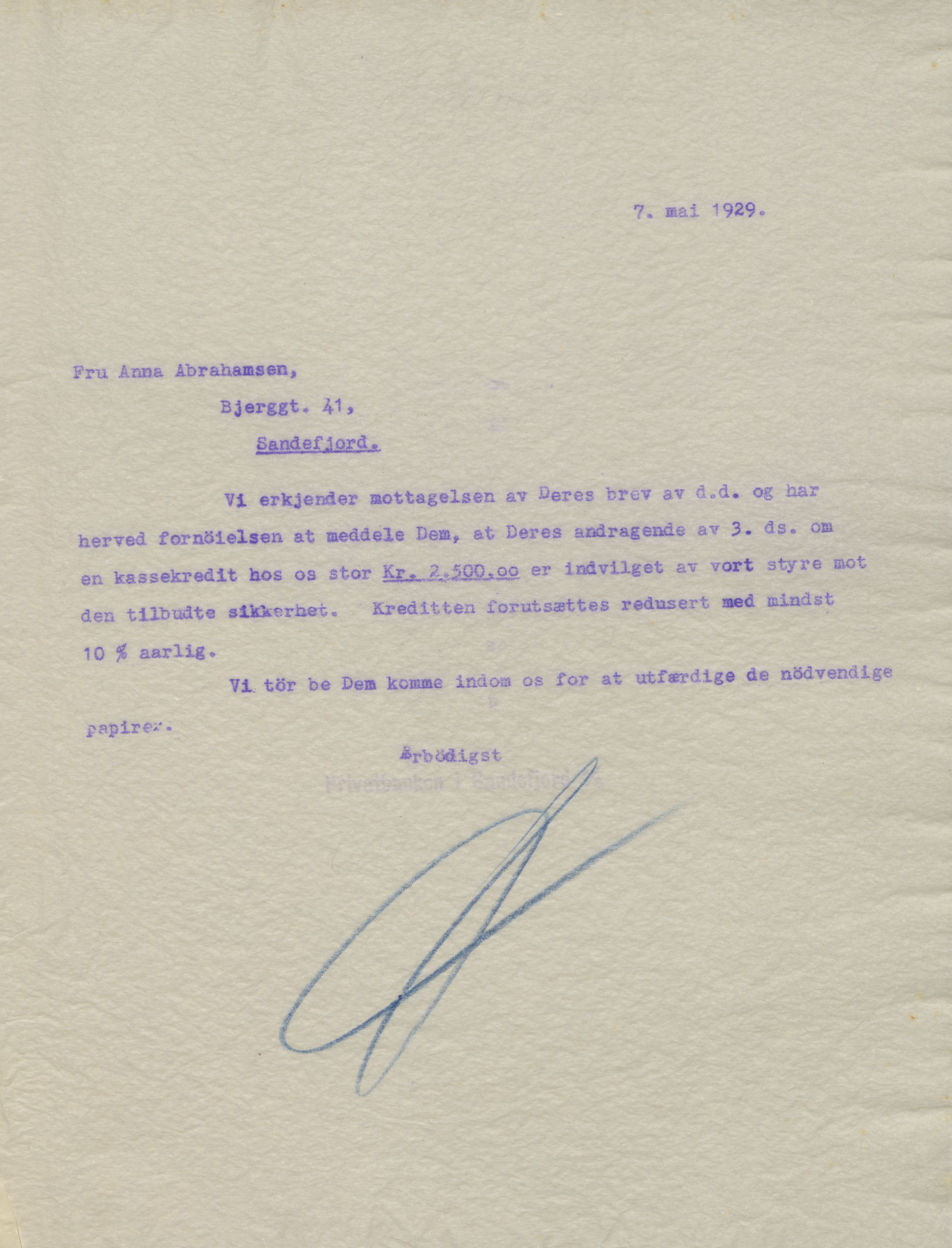 Privatbanken i Sandefjord AS, VEMU/ARS-A-1256/B/Ba/L0002: Kopibok, 1929