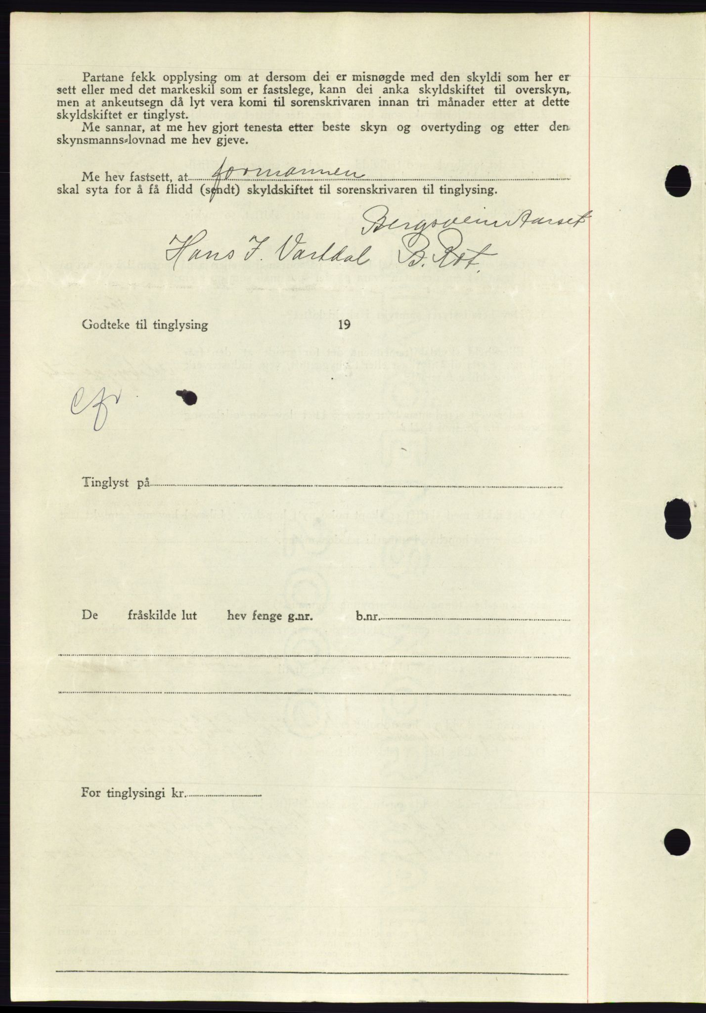 Søre Sunnmøre sorenskriveri, AV/SAT-A-4122/1/2/2C/L0078: Mortgage book no. 4A, 1946-1946, Diary no: : 992/1946