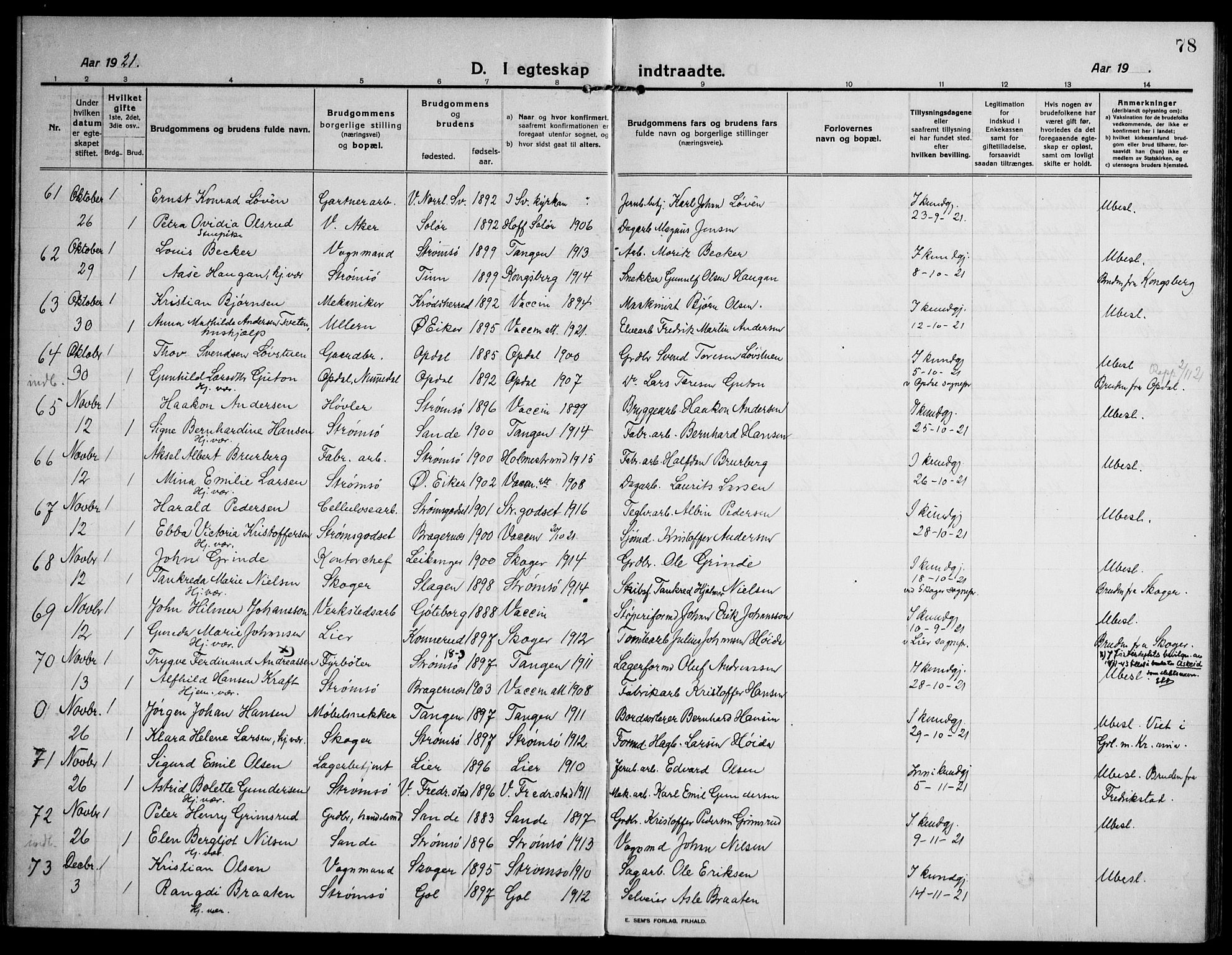 Strømsø kirkebøker, AV/SAKO-A-246/F/Fa/L0027: Parish register (official) no. I 28, 1912-1931, p. 78