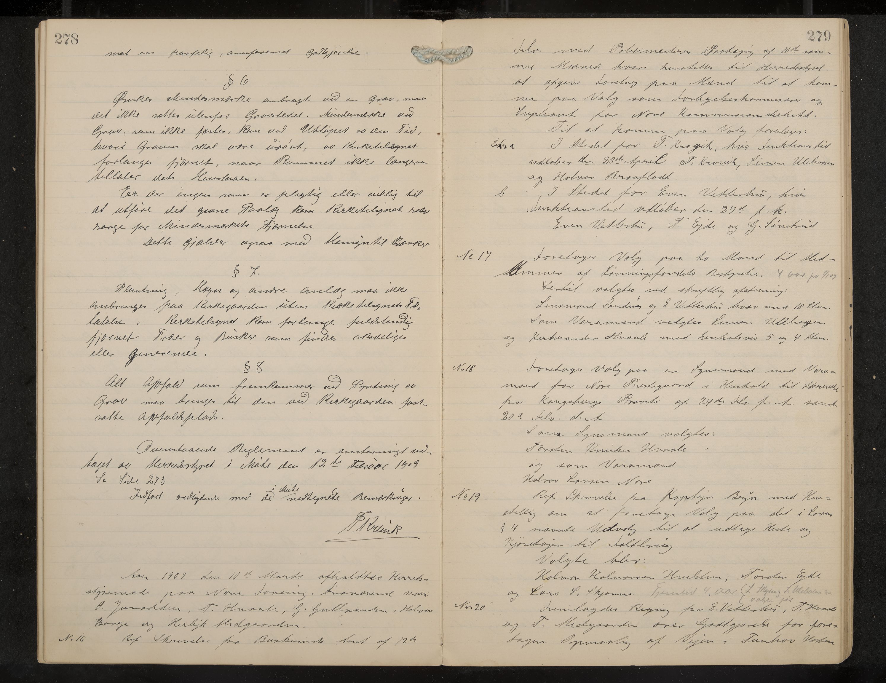 Nore formannskap og sentraladministrasjon, IKAK/0633021-2/A/Aa/L0001: Møtebok, 1901-1911, p. 278-279