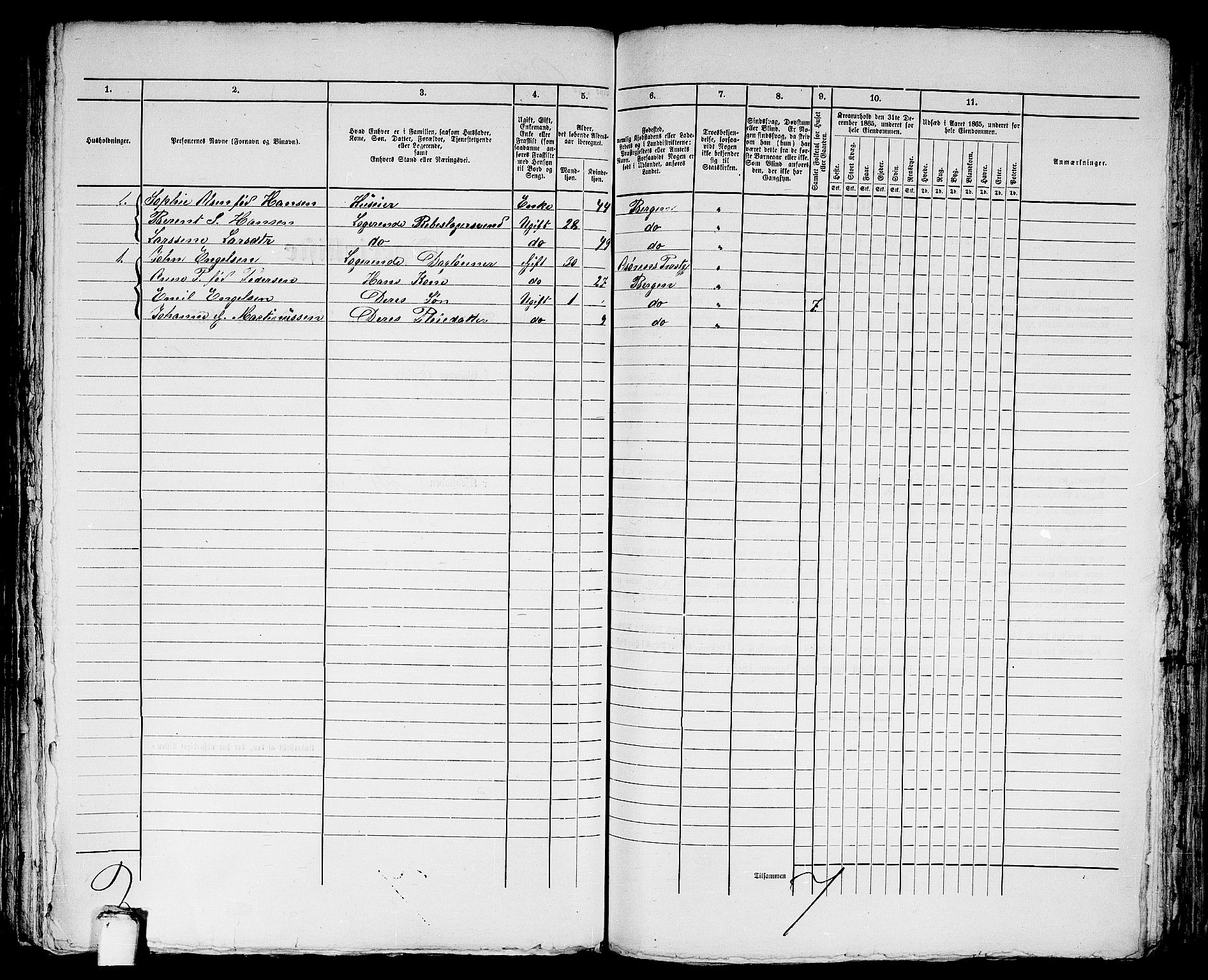 RA, 1865 census for Bergen, 1865, p. 1921