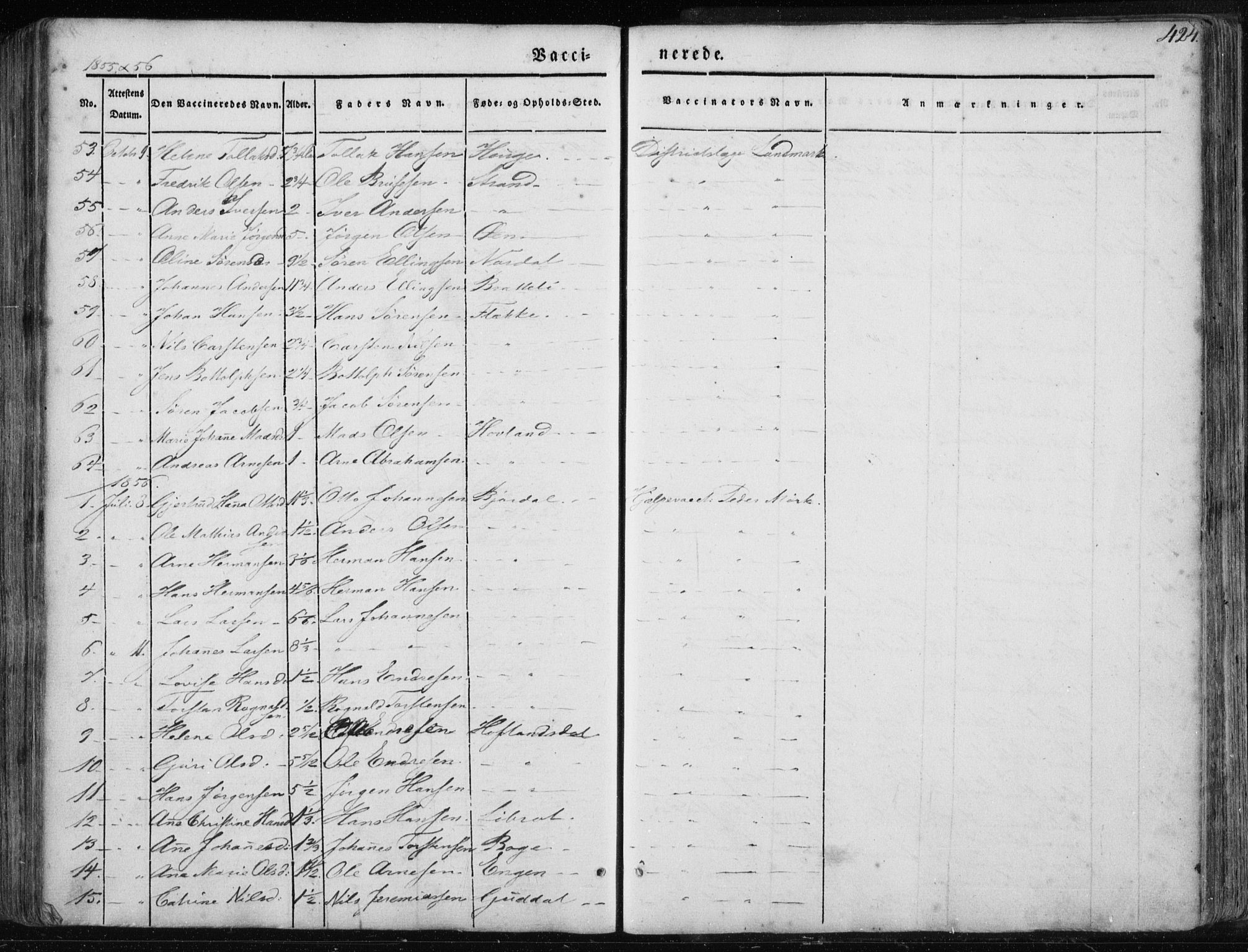 Fjaler sokneprestembete, SAB/A-79801/H/Haa/Haaa/L0006: Parish register (official) no. A 6, 1835-1884, p. 424