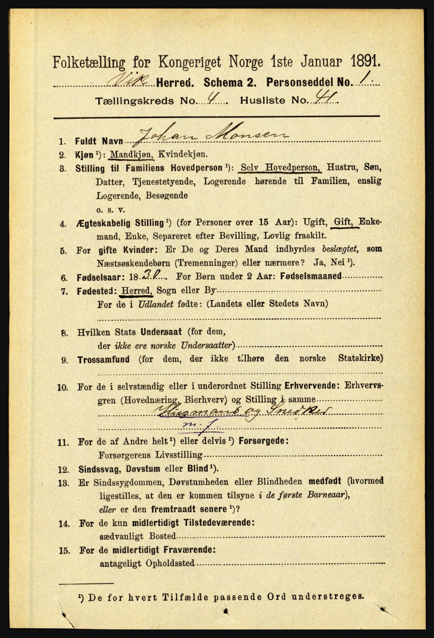 RA, 1891 census for 1417 Vik, 1891, p. 2025