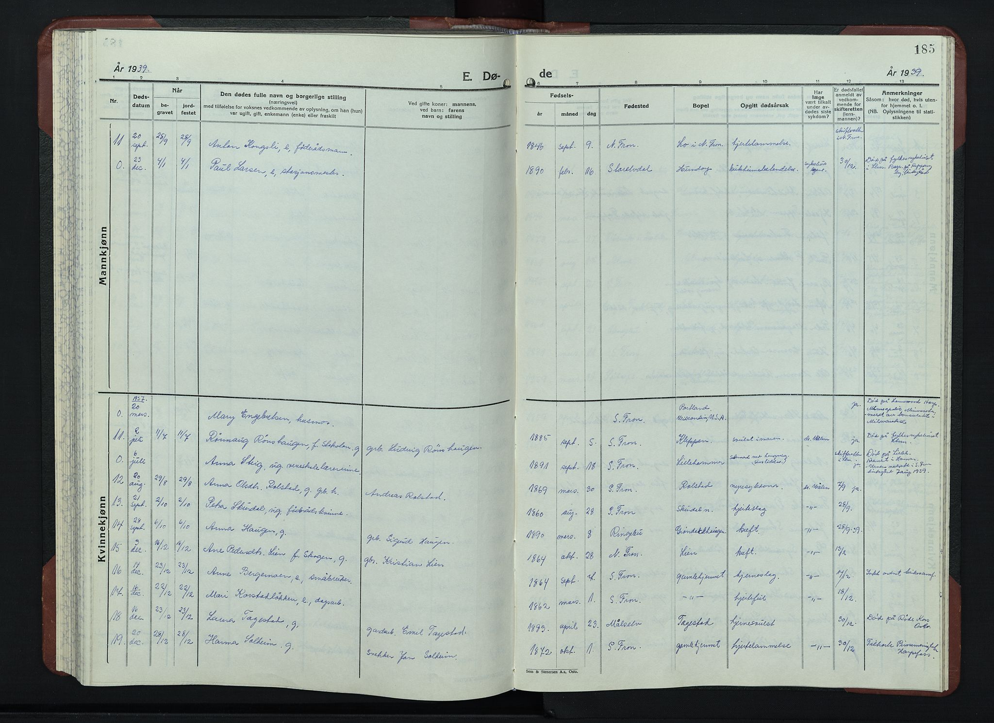 Sør-Fron prestekontor, AV/SAH-PREST-010/H/Ha/Hab/L0006: Parish register (copy) no. 6, 1933-1948, p. 185