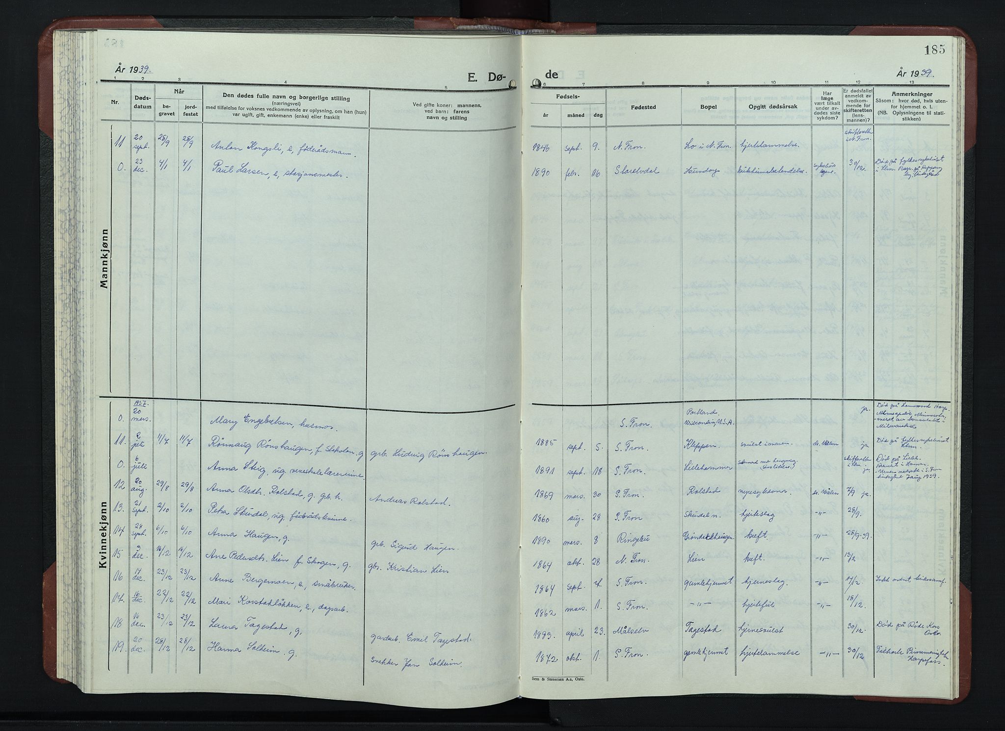 Sør-Fron prestekontor, SAH/PREST-010/H/Ha/Hab/L0006: Parish register (copy) no. 6, 1933-1948, p. 185