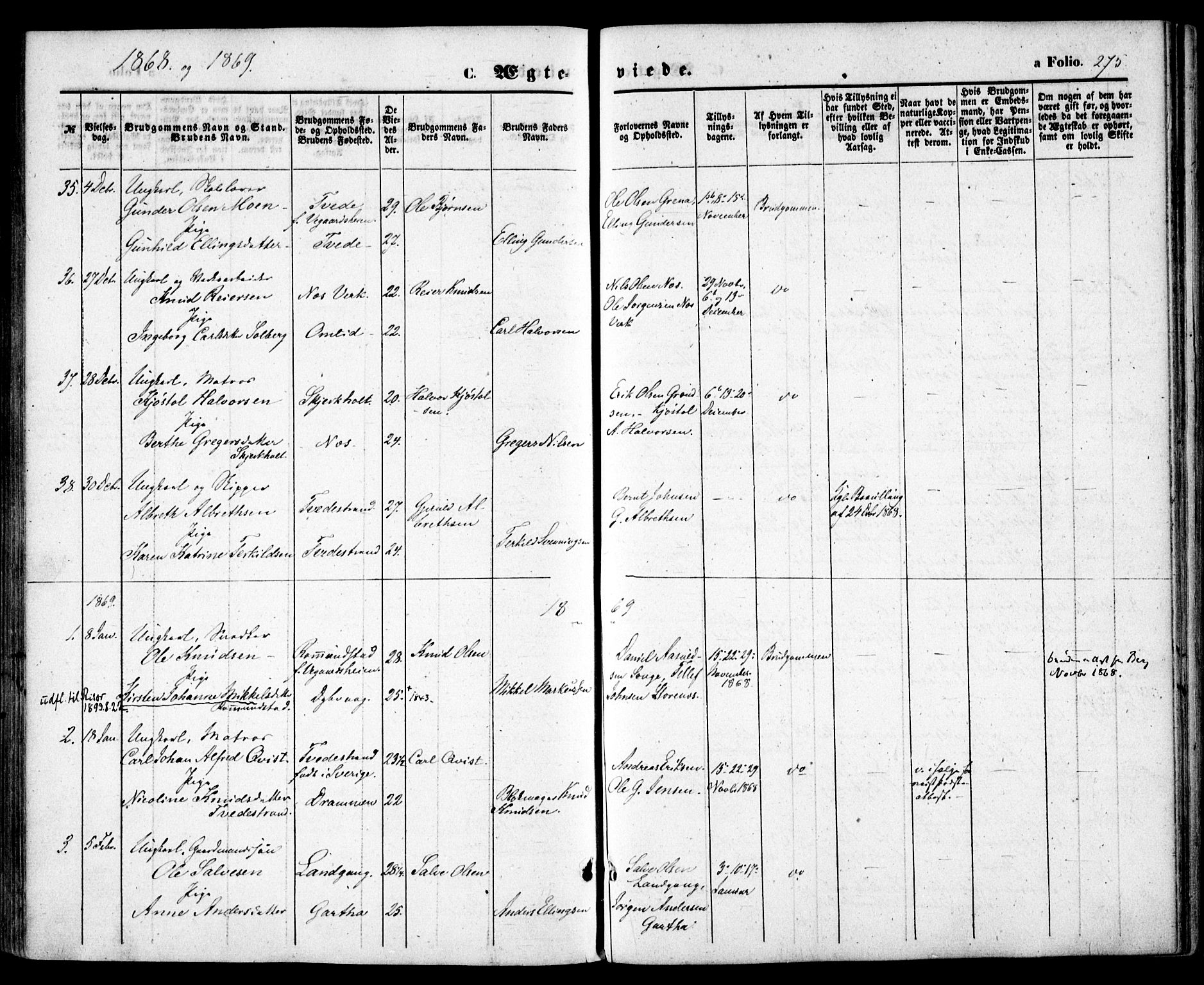 Holt sokneprestkontor, AV/SAK-1111-0021/F/Fa/L0009: Parish register (official) no. A 9, 1861-1871, p. 275