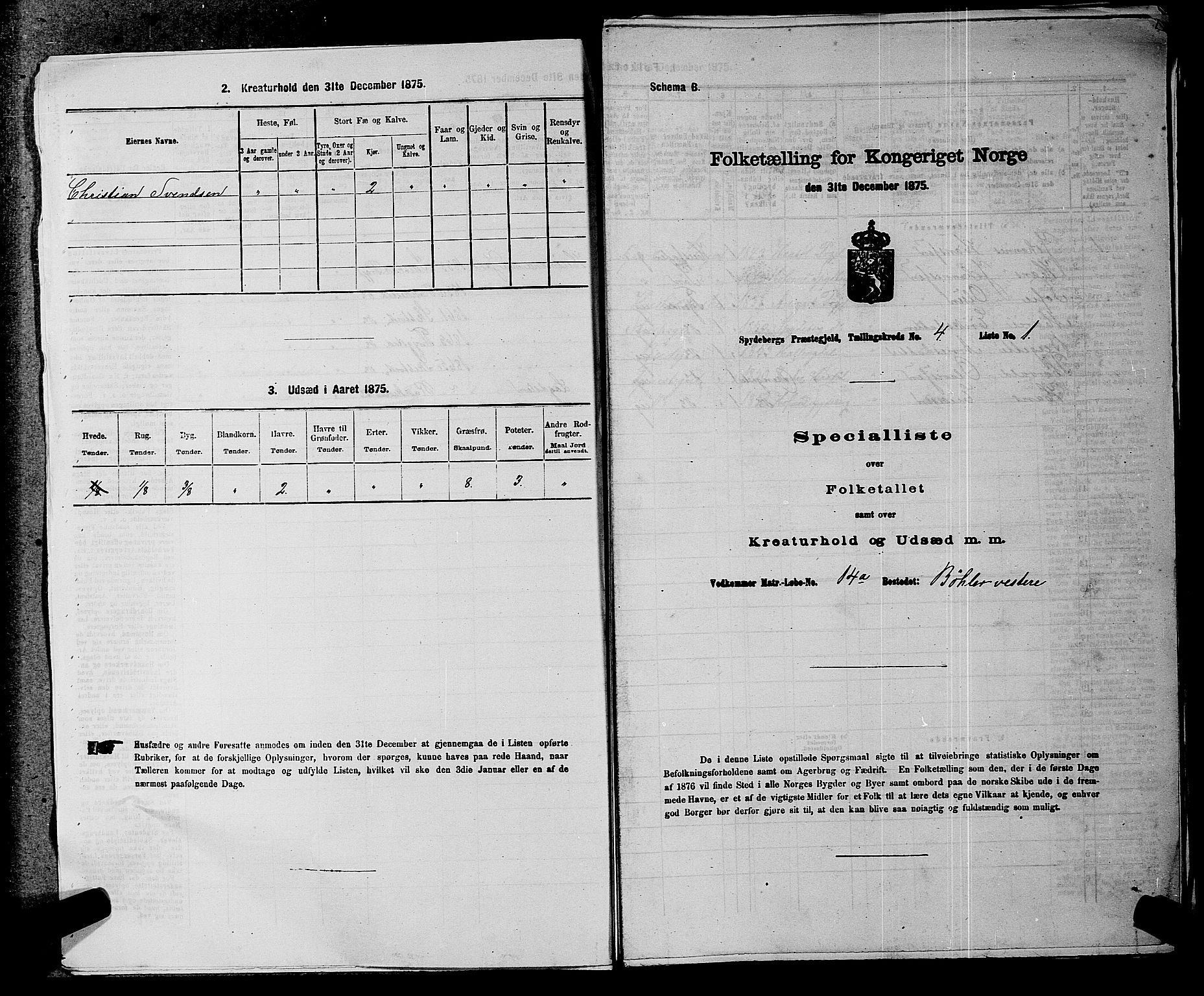 RA, 1875 census for 0123P Spydeberg, 1875, p. 697