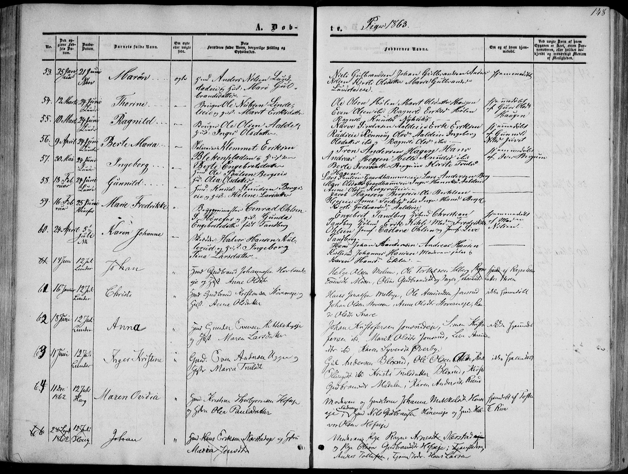 Norderhov kirkebøker, SAKO/A-237/F/Fa/L0012: Parish register (official) no. 12, 1856-1865, p. 148