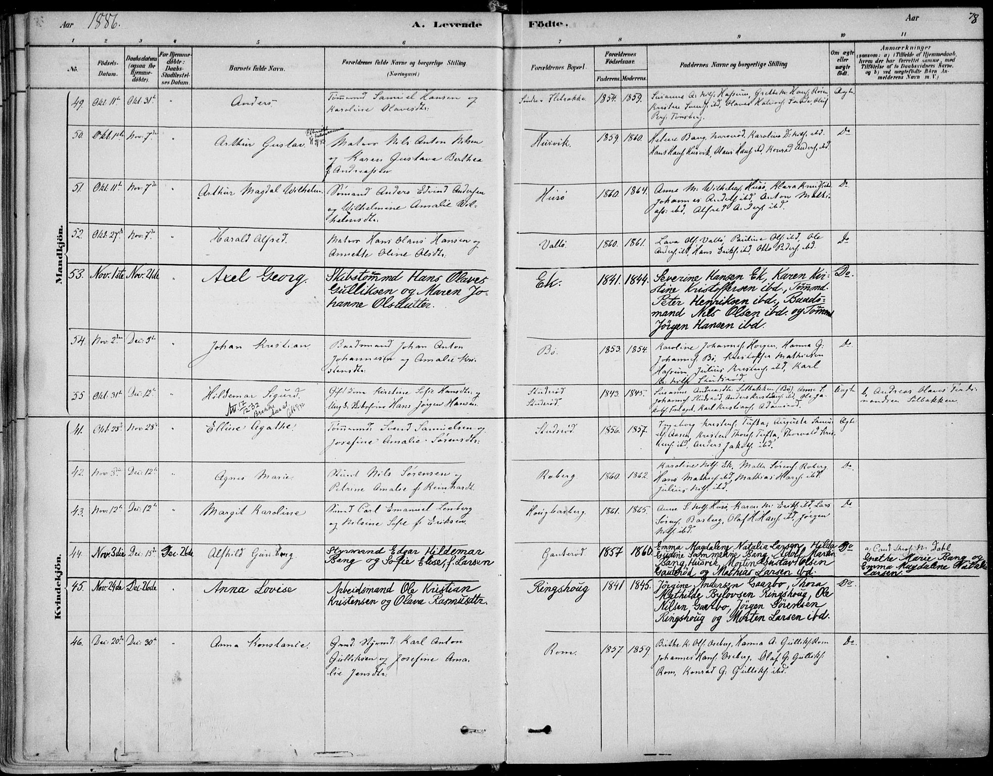 Sem kirkebøker, AV/SAKO-A-5/F/Fb/L0004: Parish register (official) no. II 4, 1878-1891, p. 78