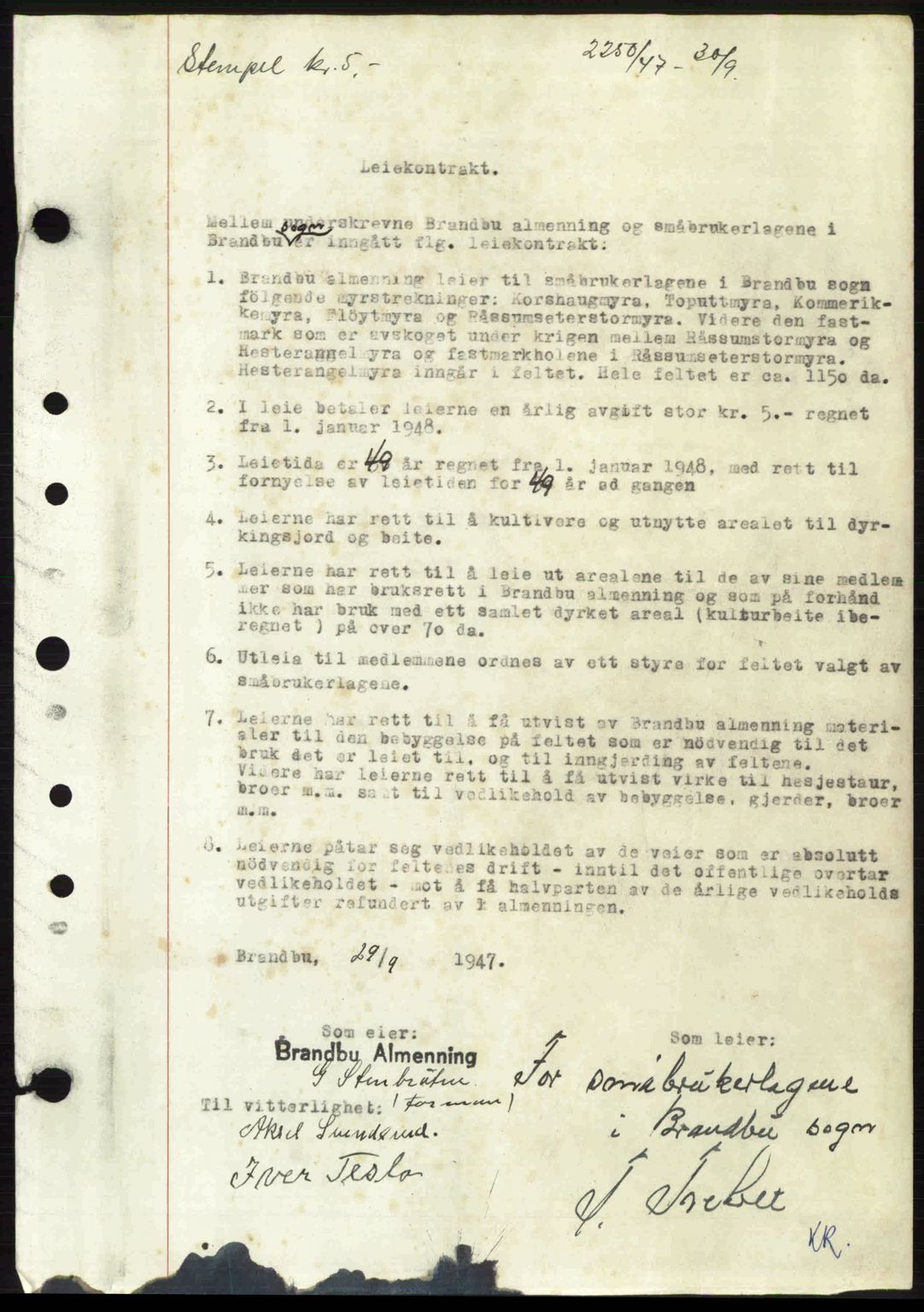 Hadeland og Land tingrett, AV/SAH-TING-010/H/Hb/Hbb/L0094: Mortgage book no. A94, 1947-1948, Diary no: : 2250/1947