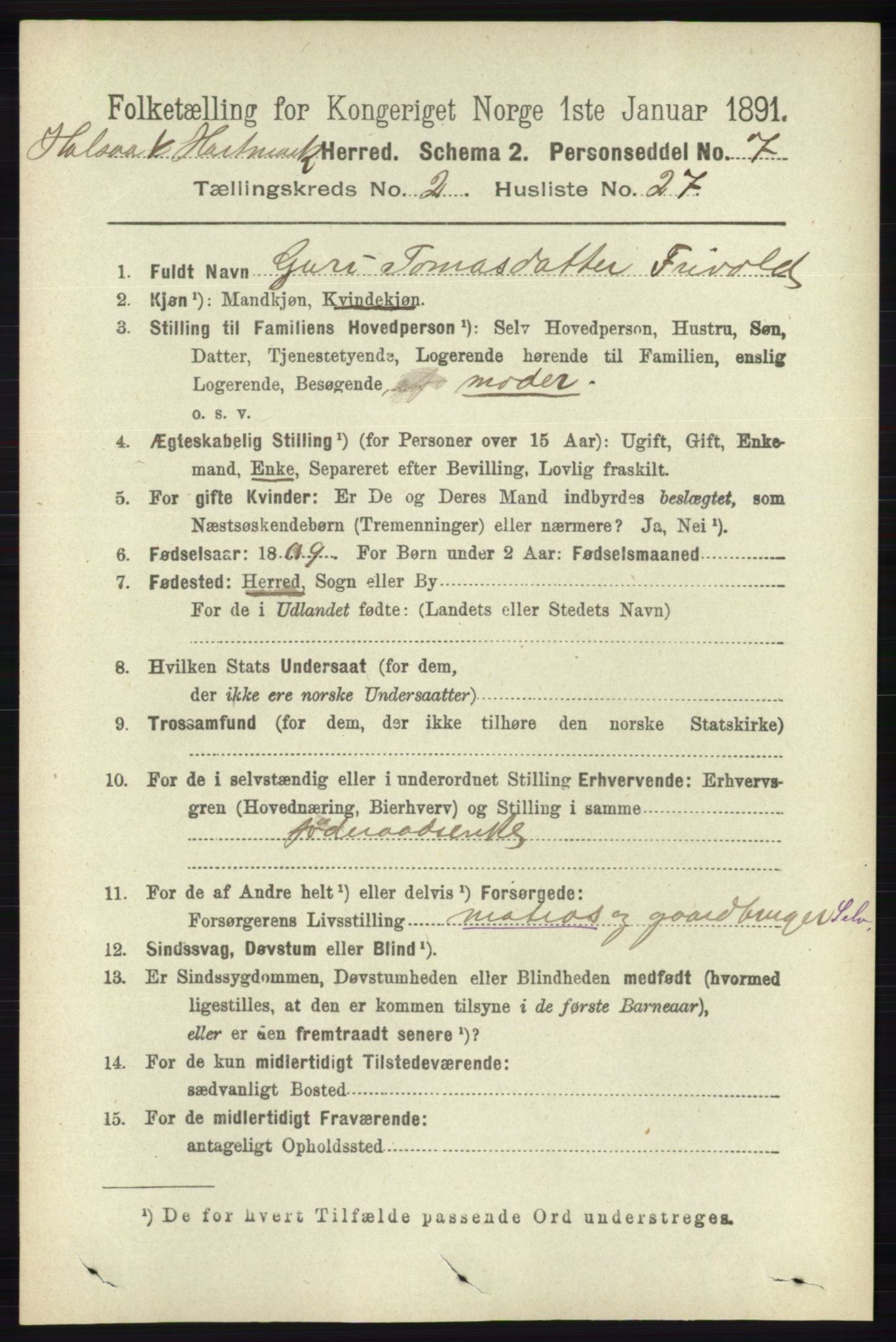 RA, 1891 census for 1019 Halse og Harkmark, 1891, p. 673