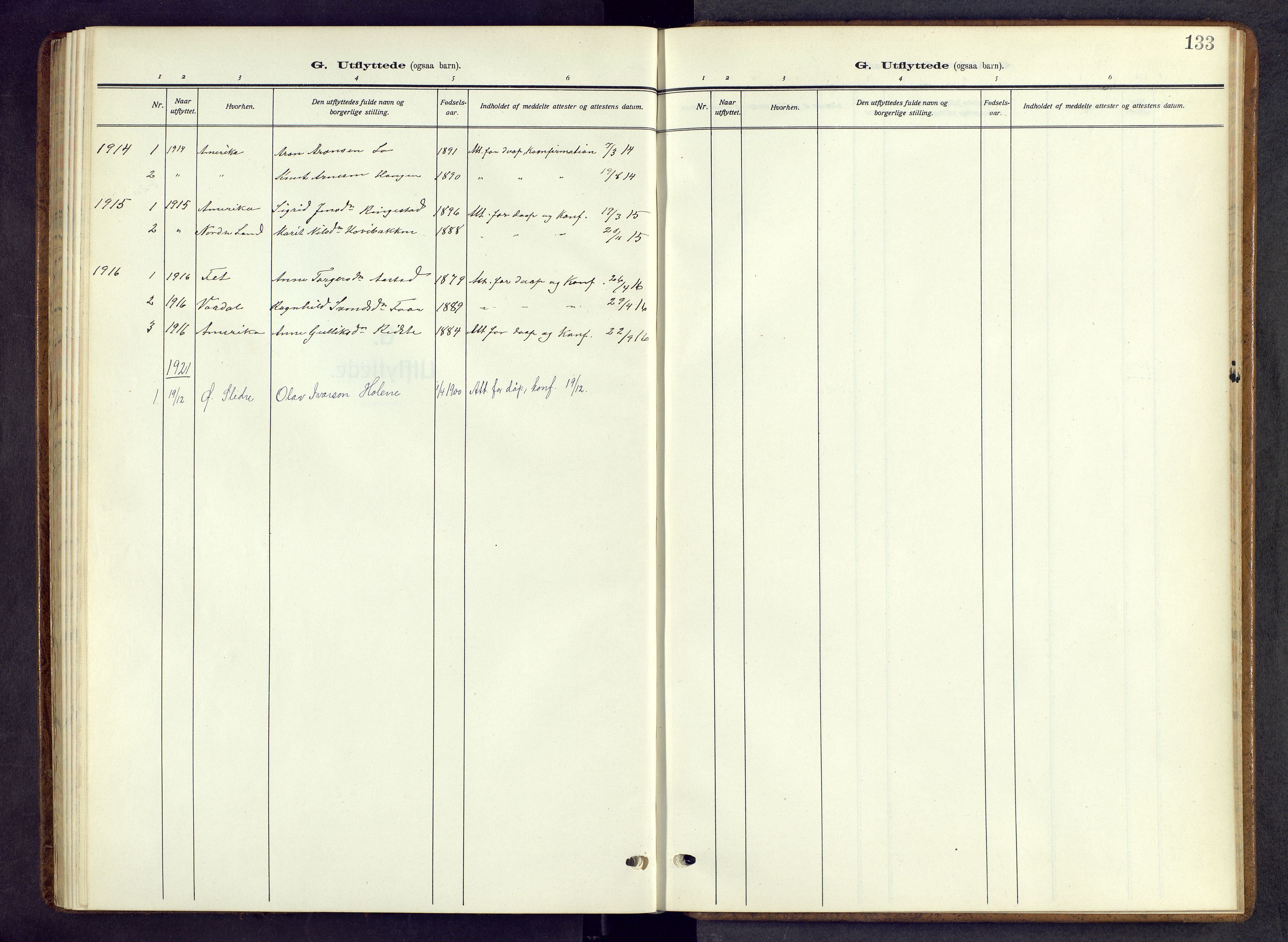Vestre Slidre prestekontor, SAH/PREST-136/H/Ha/Hab/L0009: Parish register (copy) no. 9, 1914-1970, p. 133