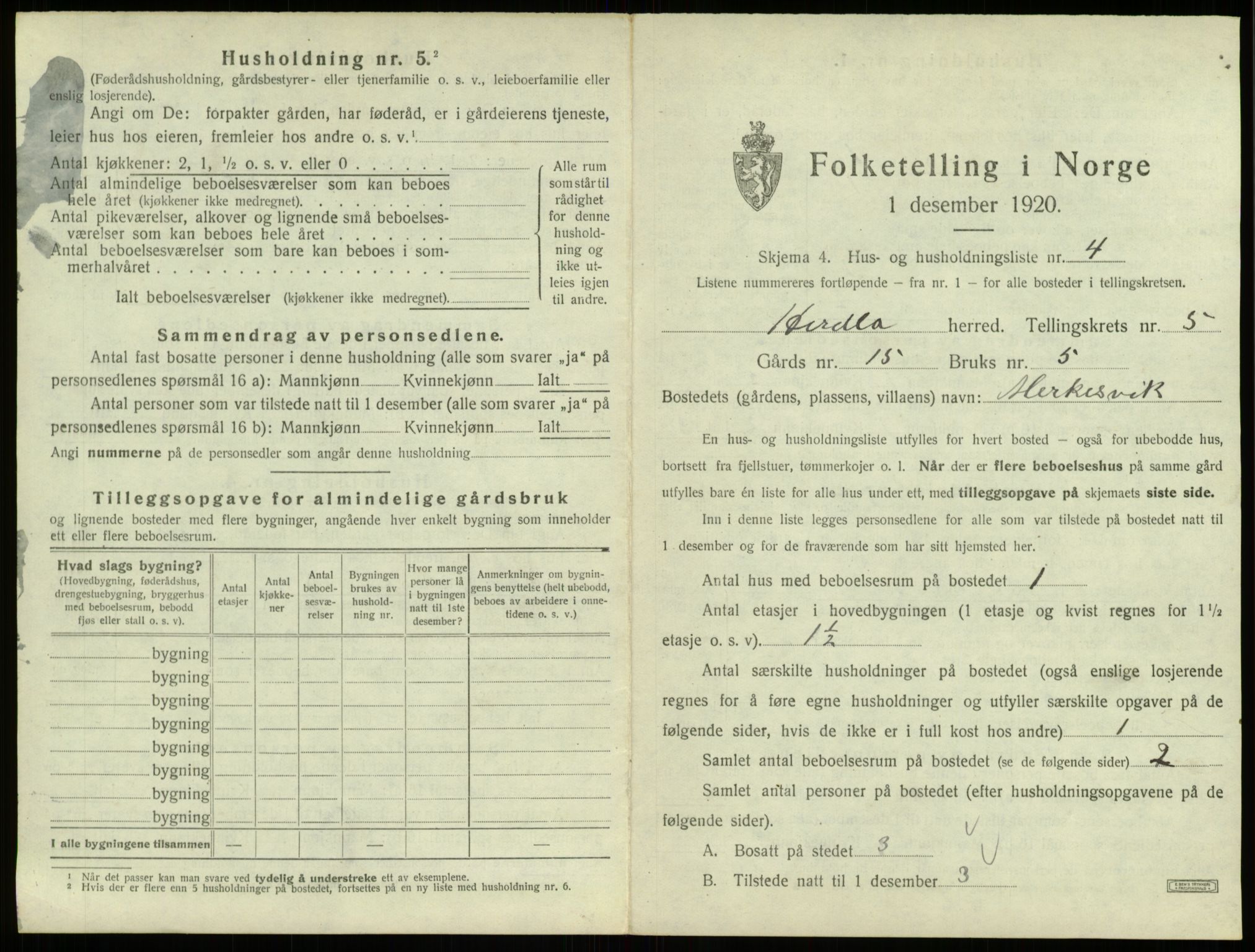 SAB, 1920 census for Herdla, 1920, p. 442