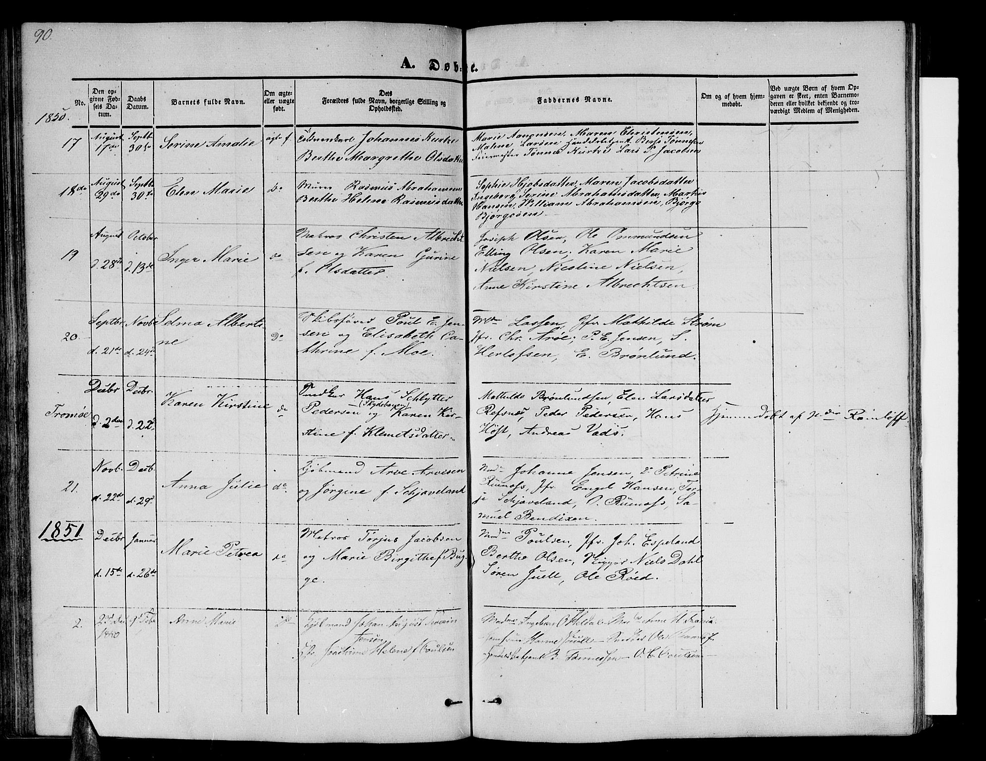 Arendal sokneprestkontor, Trefoldighet, SAK/1111-0040/F/Fb/L0002: Parish register (copy) no. B 2, 1838-1860, p. 90