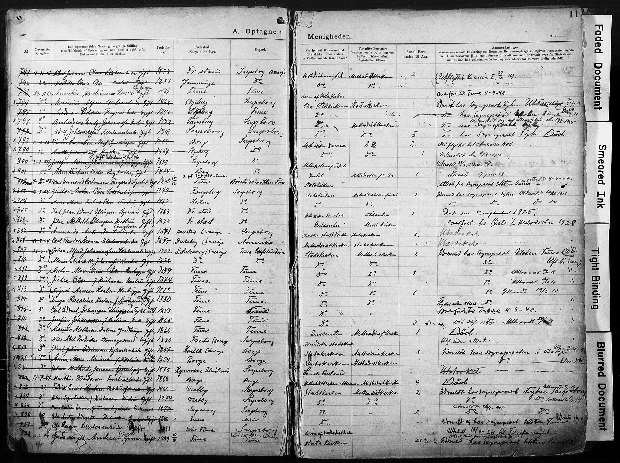 Sarpsborg metodistkirke, SAO/PAO-0233/A/L0004: Dissenter register no. 4, 1892-1923, p. 11