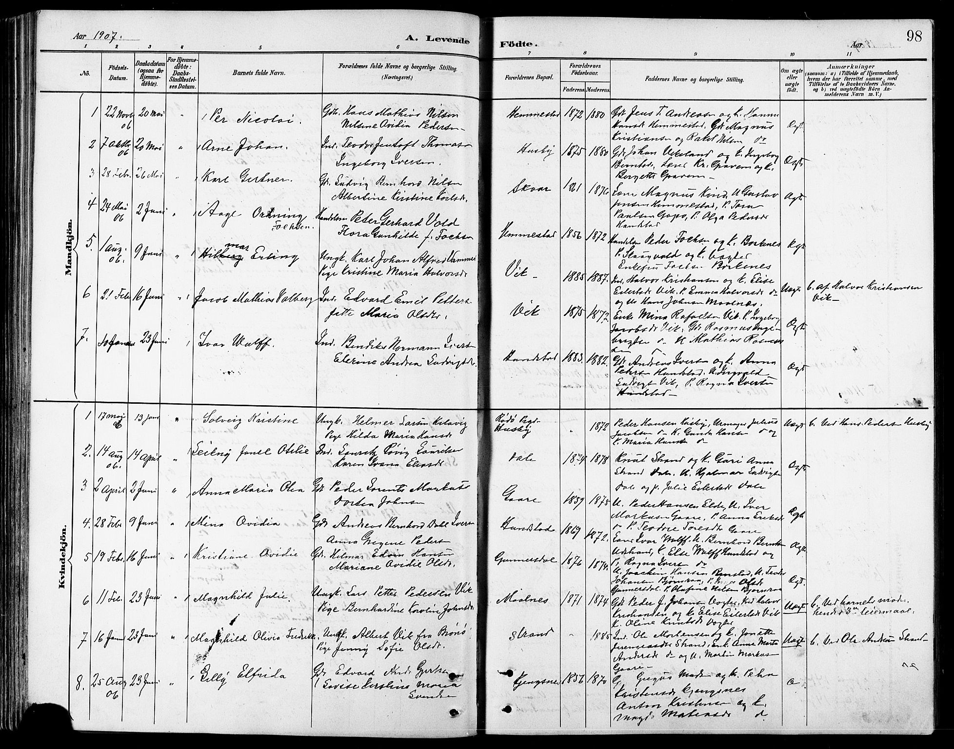 Kvæfjord sokneprestkontor, SATØ/S-1323/G/Ga/Gab/L0005klokker: Parish register (copy) no. 5, 1886-1911, p. 98