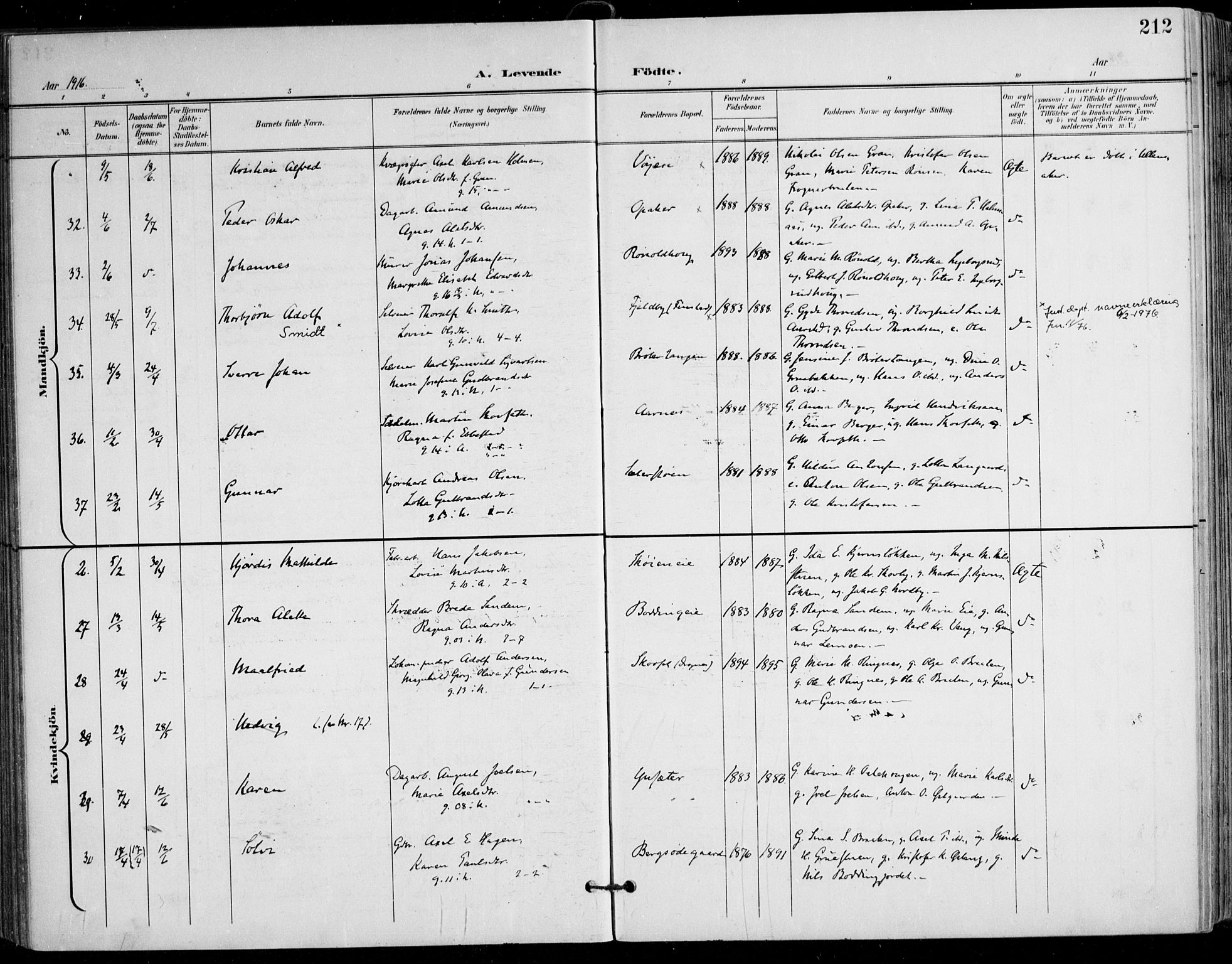 Nes prestekontor Kirkebøker, AV/SAO-A-10410/F/Fa/L0011: Parish register (official) no. I 11, 1899-1918, p. 212